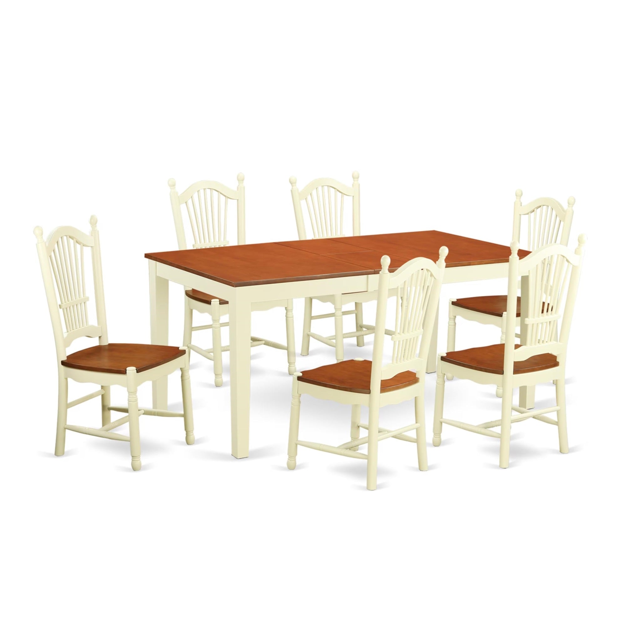 Casafoyer Nido7-Whi-W 7 Piece Set Consist Of A Rectangle Dining Room Table With  Leaf And 6 Wood Seat Chairs, 36X66 Inch, Buttermilk & Cherry