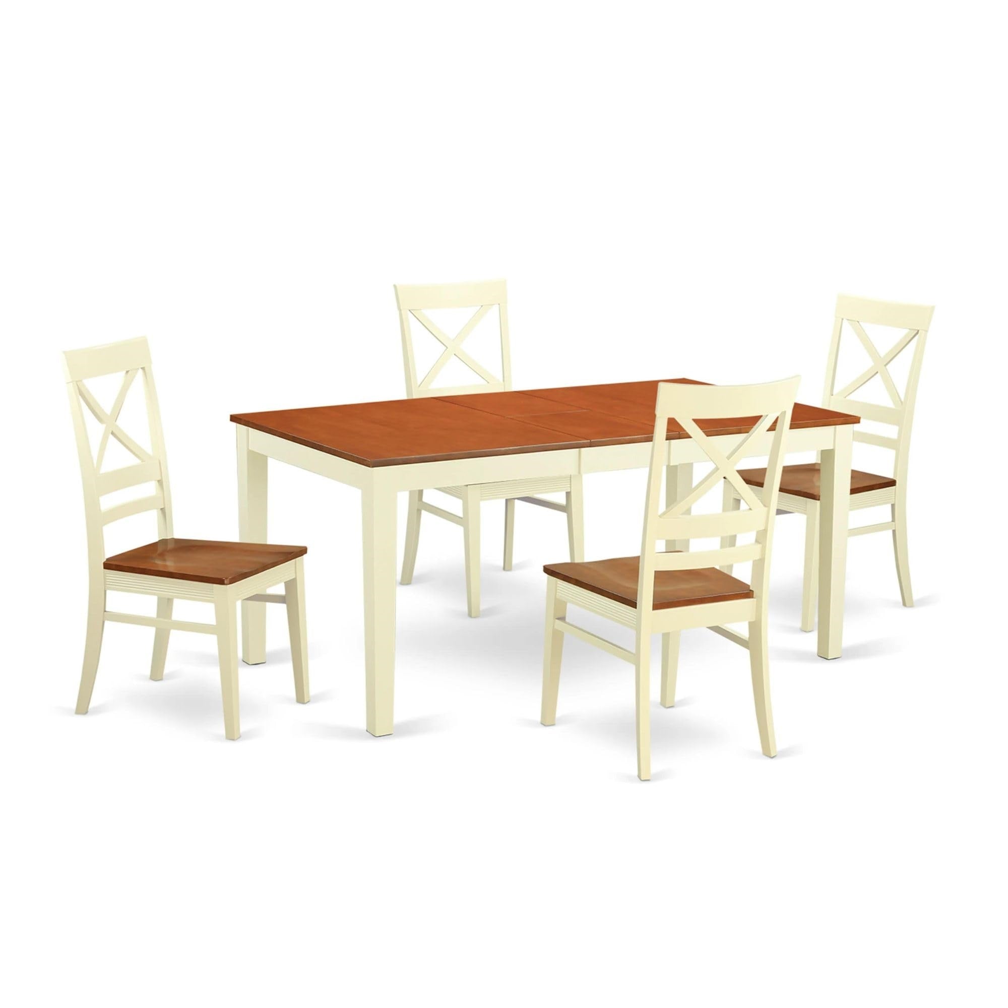 Casafoyer Niqu5-Whi-W 5 Piece Set Includes A Rectangle Dining Table With  Leaf And 4 Kitchen Chairs, 36X66 Inch, Buttermilk & Cherry