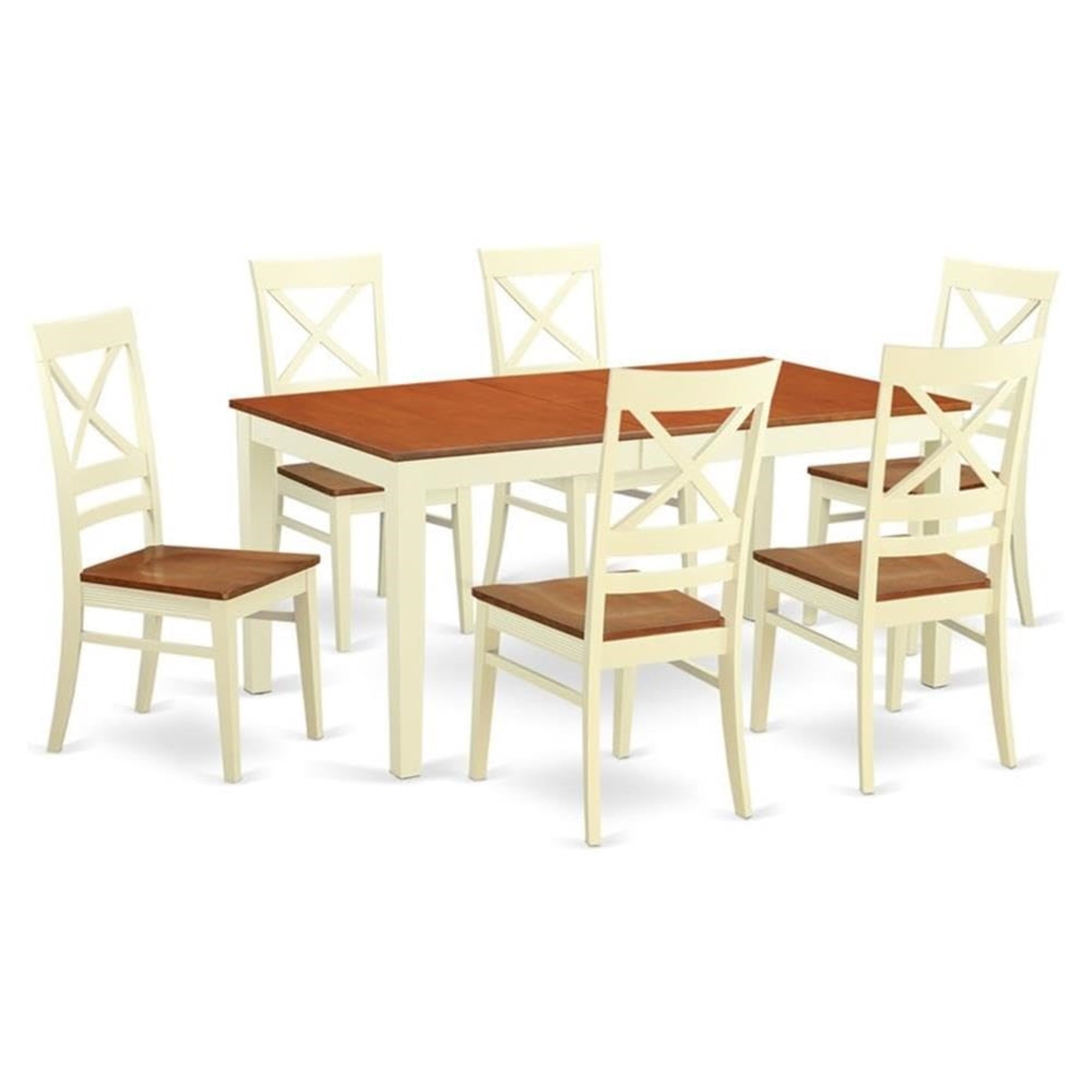 Casafoyer Niqu7-Whi-W 7 Piece Set Consist Of A Rectangle Dining Room Table With  Leaf And 6 Wooden Seat Chairs, 36X66 Inch, Buttermilk & Cherry