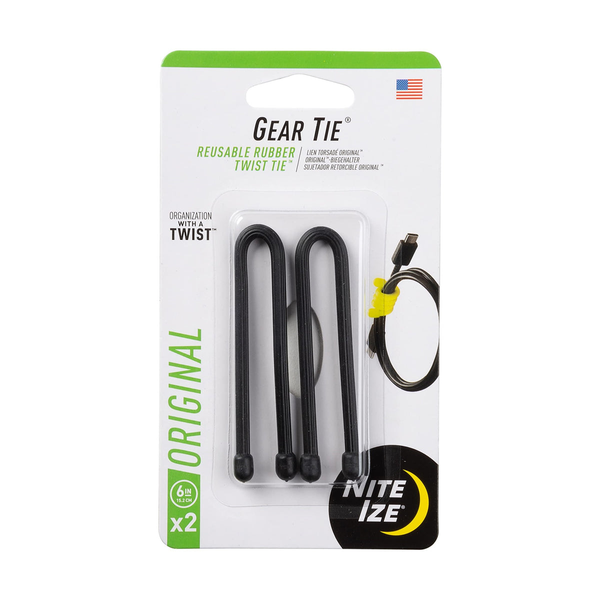 2023 Nite Ize Gear Tie Reusable Rubber Twist Tie 6 In., 2 Pack, Black, Map: $3.99