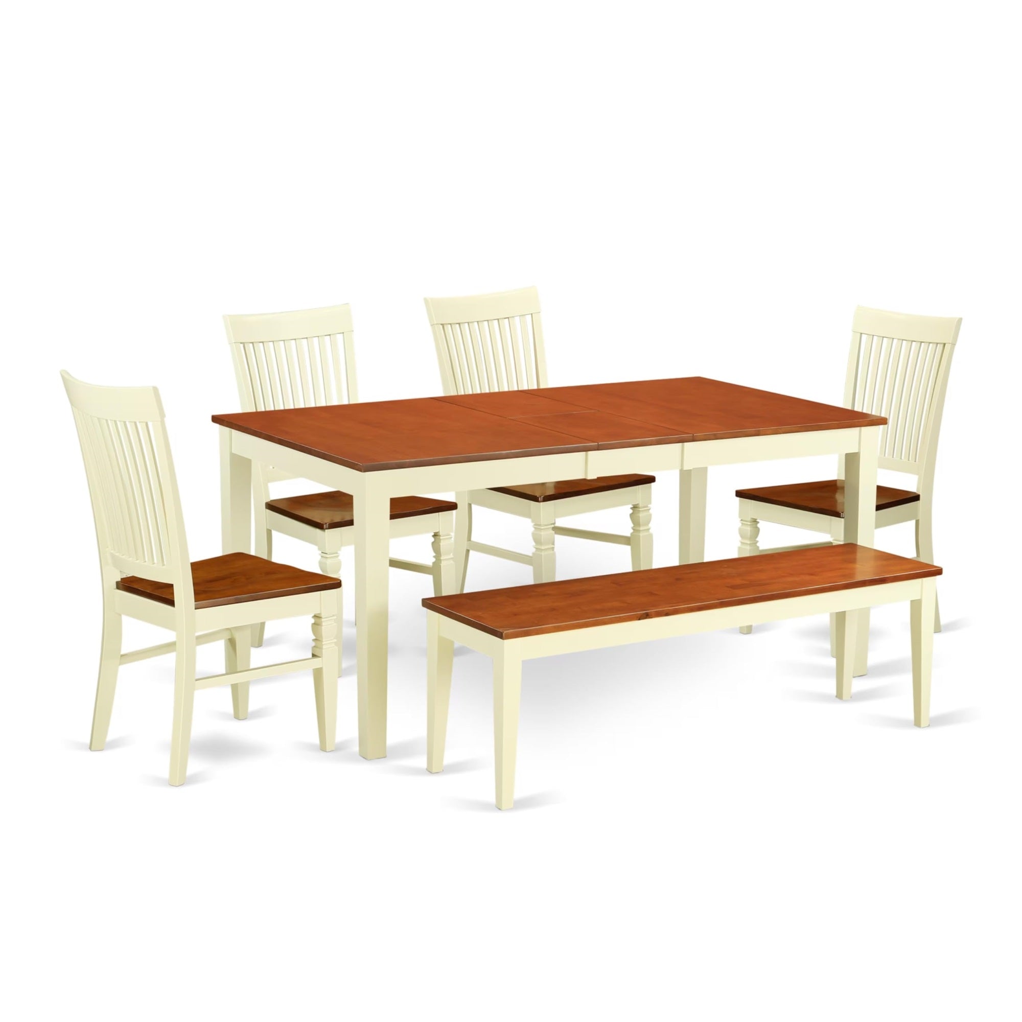 Casafoyer Niwe6-Bmk-W 6 Piece Kitchen Table Set Contains A Rectangle Dining Table With  Leaf And 4 Dining Chairs With A Bench, 36X66 Inch, Buttermilk & Cherry