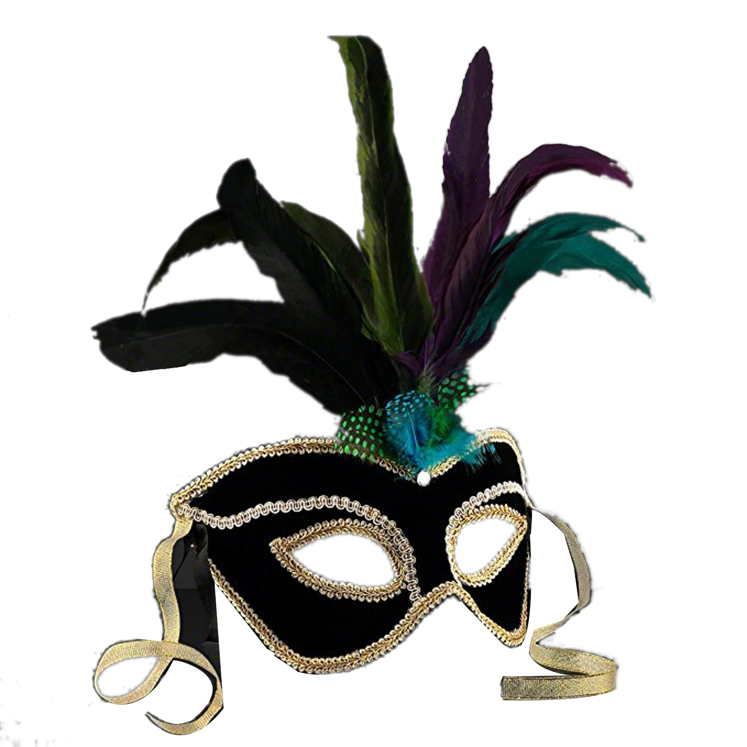 Non-Light Up Velvet And Feather Carnival Mask