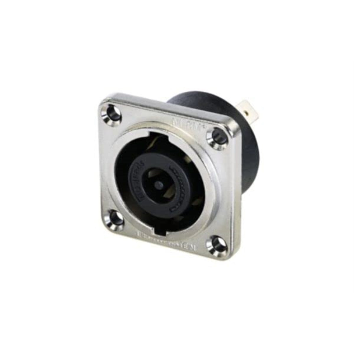 Speakon 8 Pole Male Chassis Connector, Metal Square G-Size Housing, Countersunk Thru Holes, 1/4-In Flat Tabs