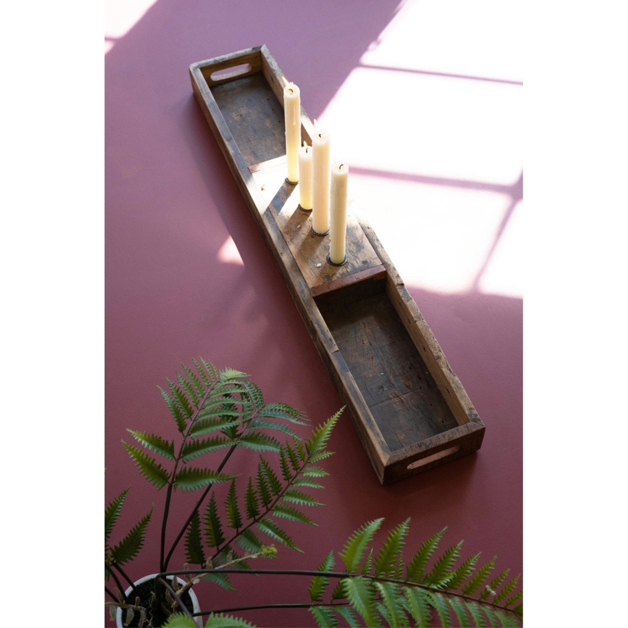Recycled Wooden Tray With Four Candle Holders