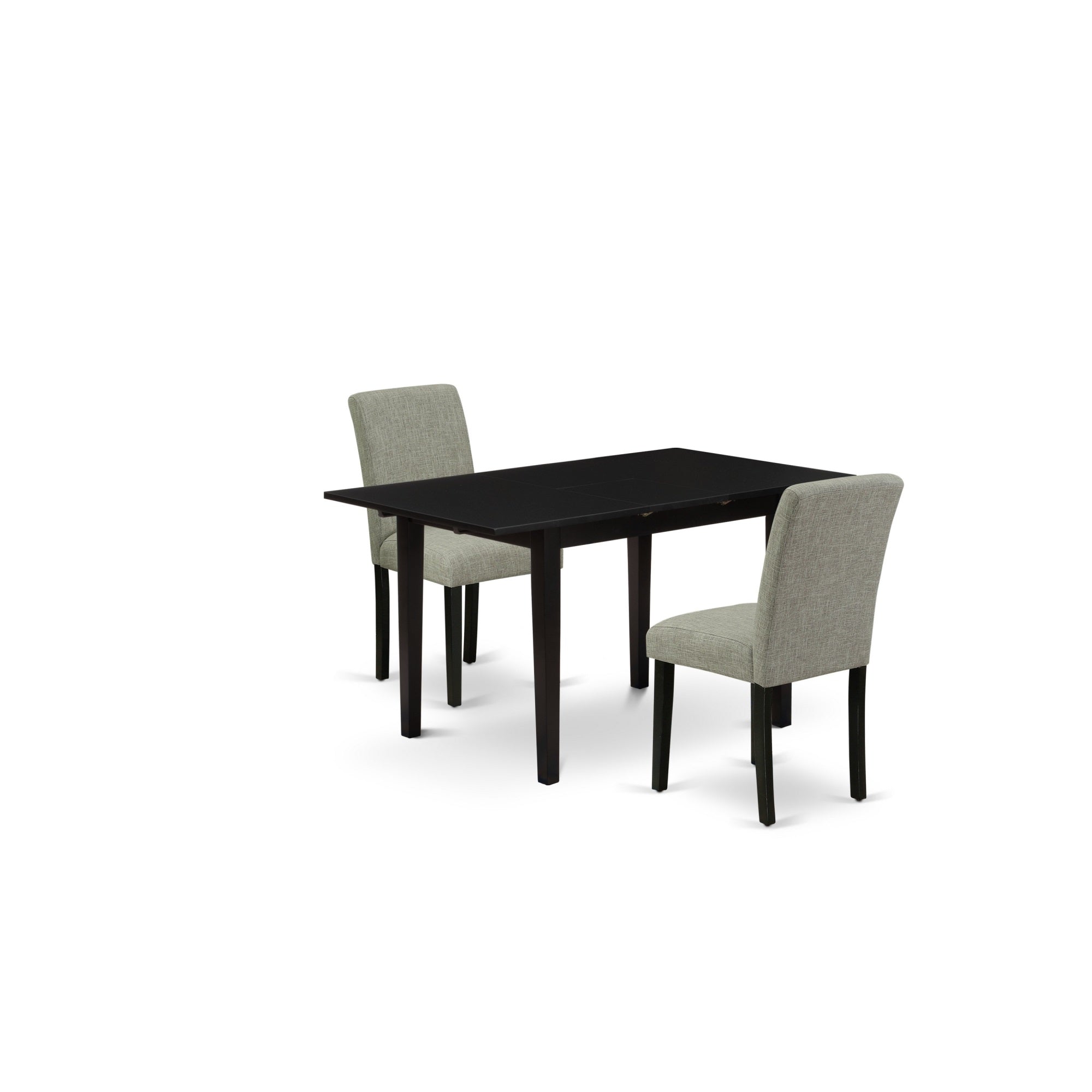 East West Furniture Noab3-Blk-06 3-Pc Mid Century Dining Table Set - 2 Wooden Padded Chairs With High Back And Upholstered Seat And Butterfly Leaf Rectangular Dining Table And 4 Legs - Black Finish