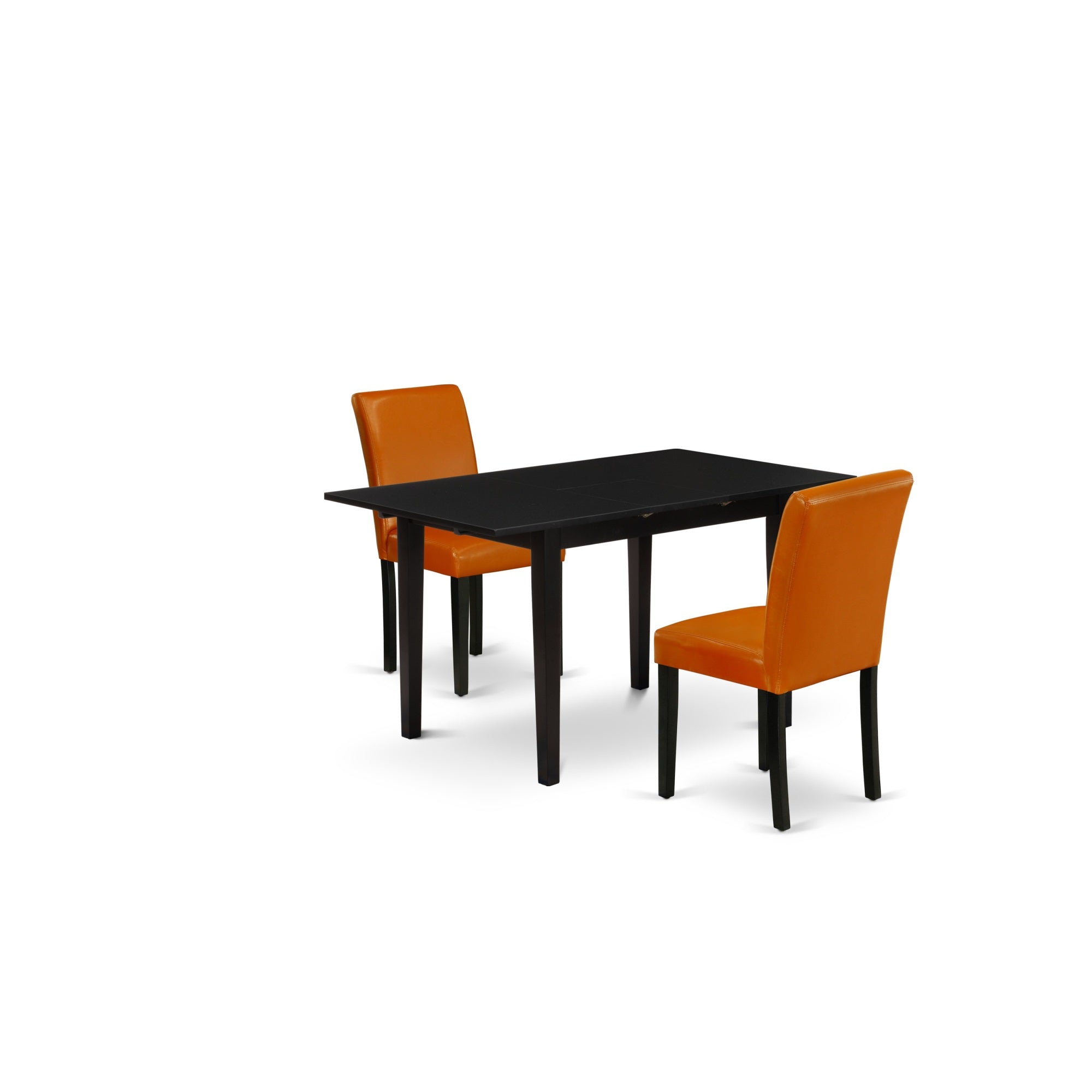 East West Furniture Noab3-Blk-61 3-Piece Wood Dining Table Set - 2 Parson Chairs With High Back And Upholstered Seat And Butterfly Leaf Rectangular Wood Table And 4 Legs - Black Finish