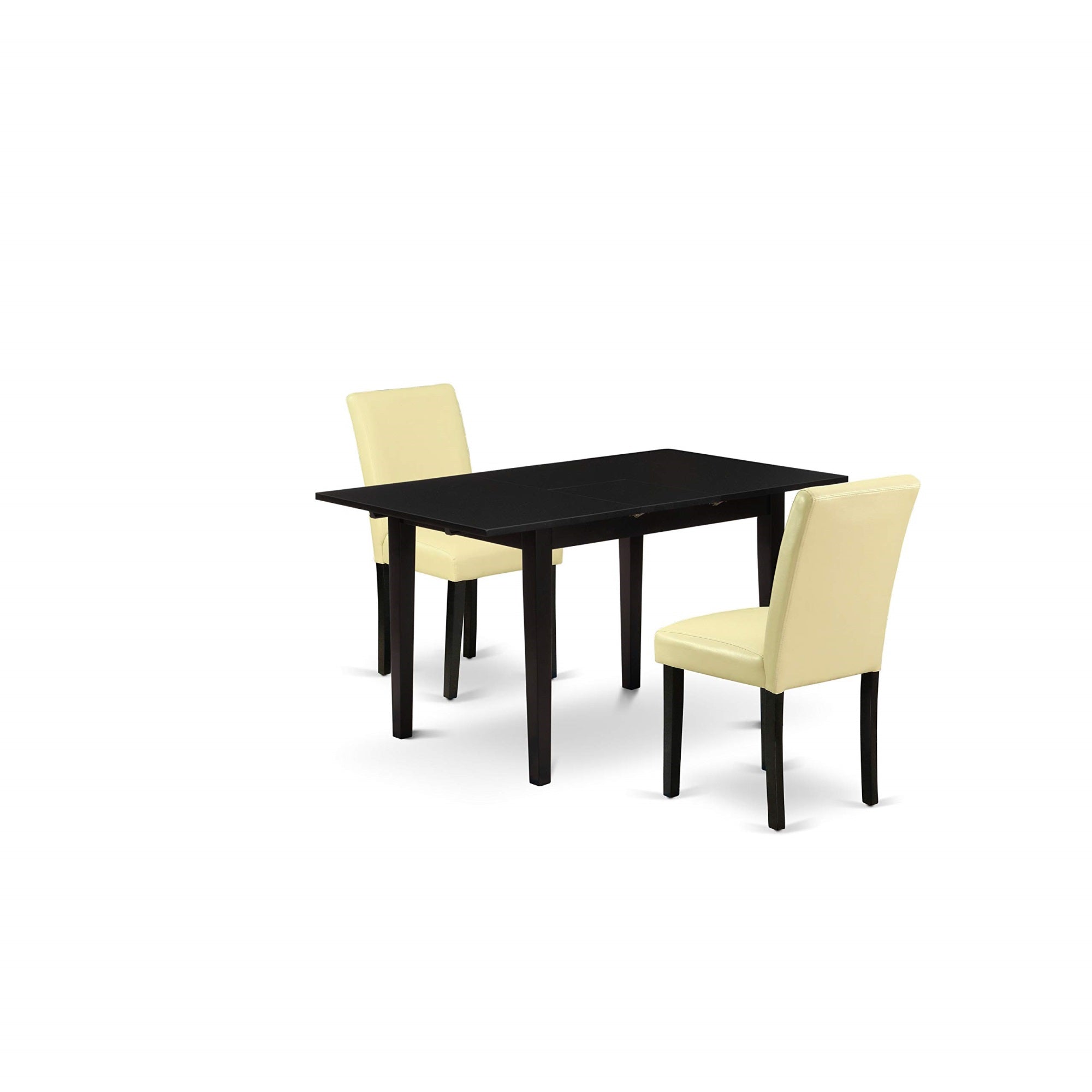 East West Furniture Noab3-Blk-73 3 Piece Set Contains A Rectangle Dining Room Table With Butterfly Leaf And 2 Eggnog Faux Leather Parson Chairs, 32X54 Inch