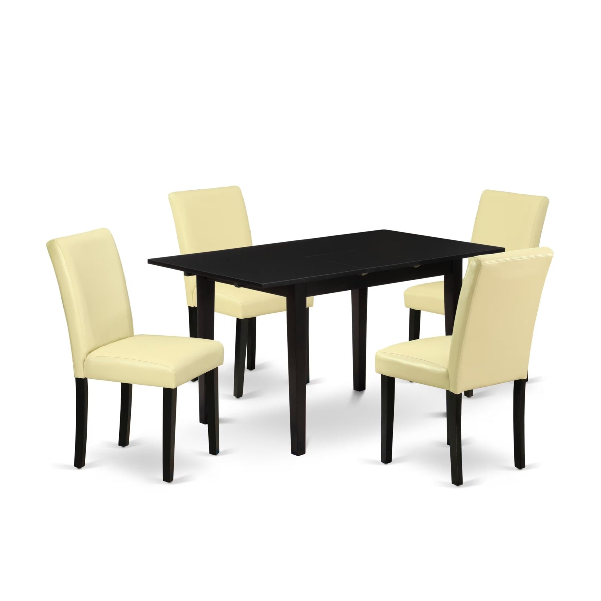 Casafoyer Norfolk 5 Piece Dinette Set Includes A Rectangle Room Table With  Leaf And 4 Eggnog Faux Leather Parson Dining Chairs, 32X54 Inch, Black
