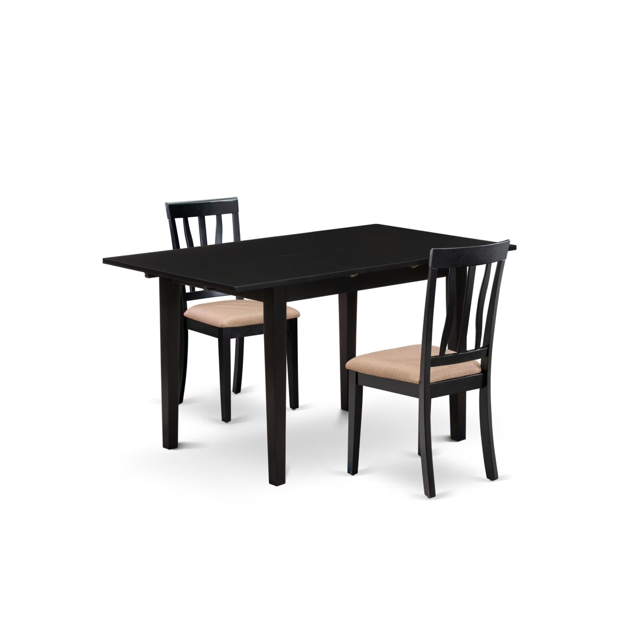 Casafoyer Noan3-Blk-C 3 Piece Dining Table Set Contains A Rectangle Dining Room Table With  Leaf And 2 Linen Fabric Upholstered Chairs, 32X54 Inch, Black