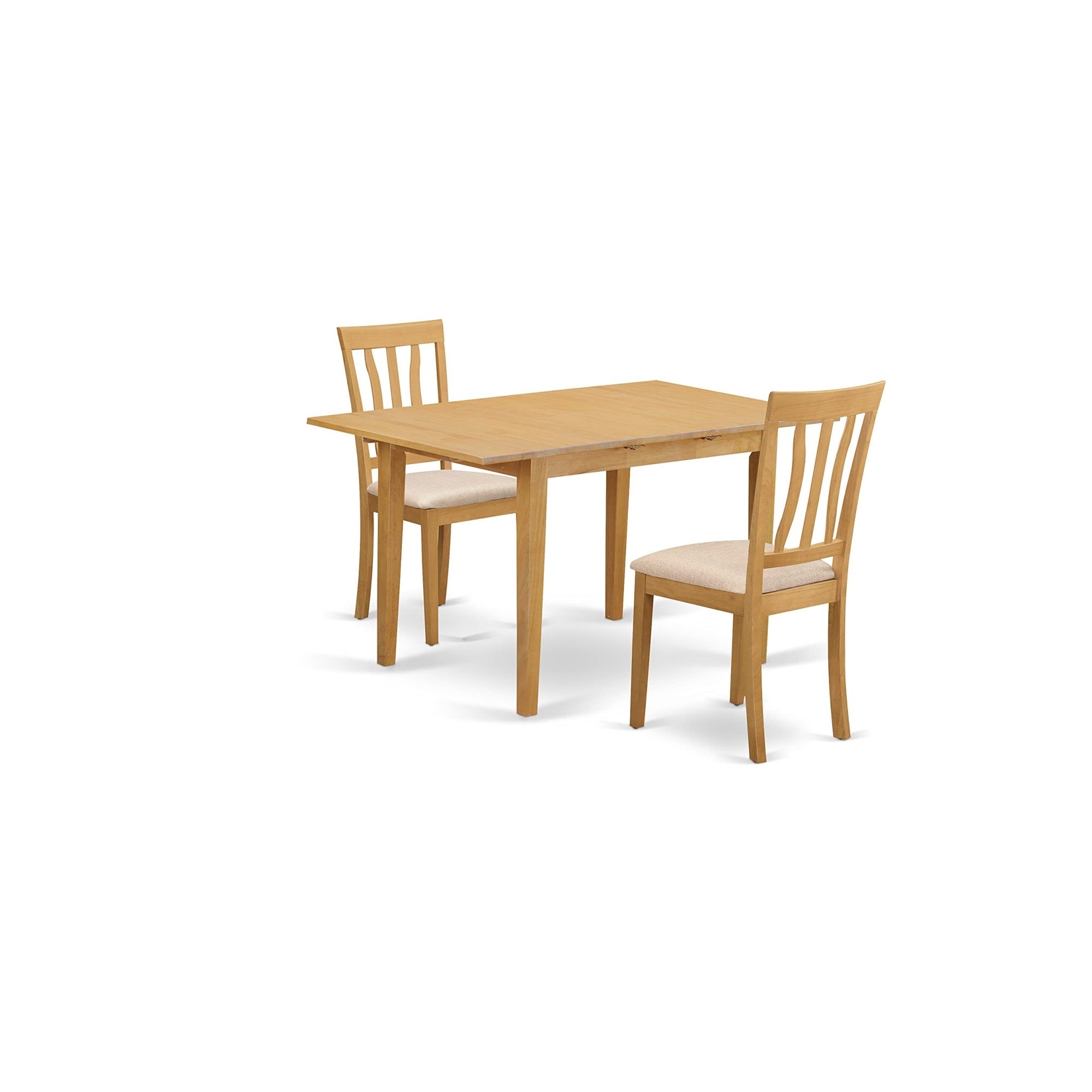 Casafoyer Noan3-Oak-C 3 Piece Kitchen Table Set Contains A Rectangle Dining Table With  Leaf And 2 Linen Fabric Dining Room Chairs, 32X54 Inch, Oak