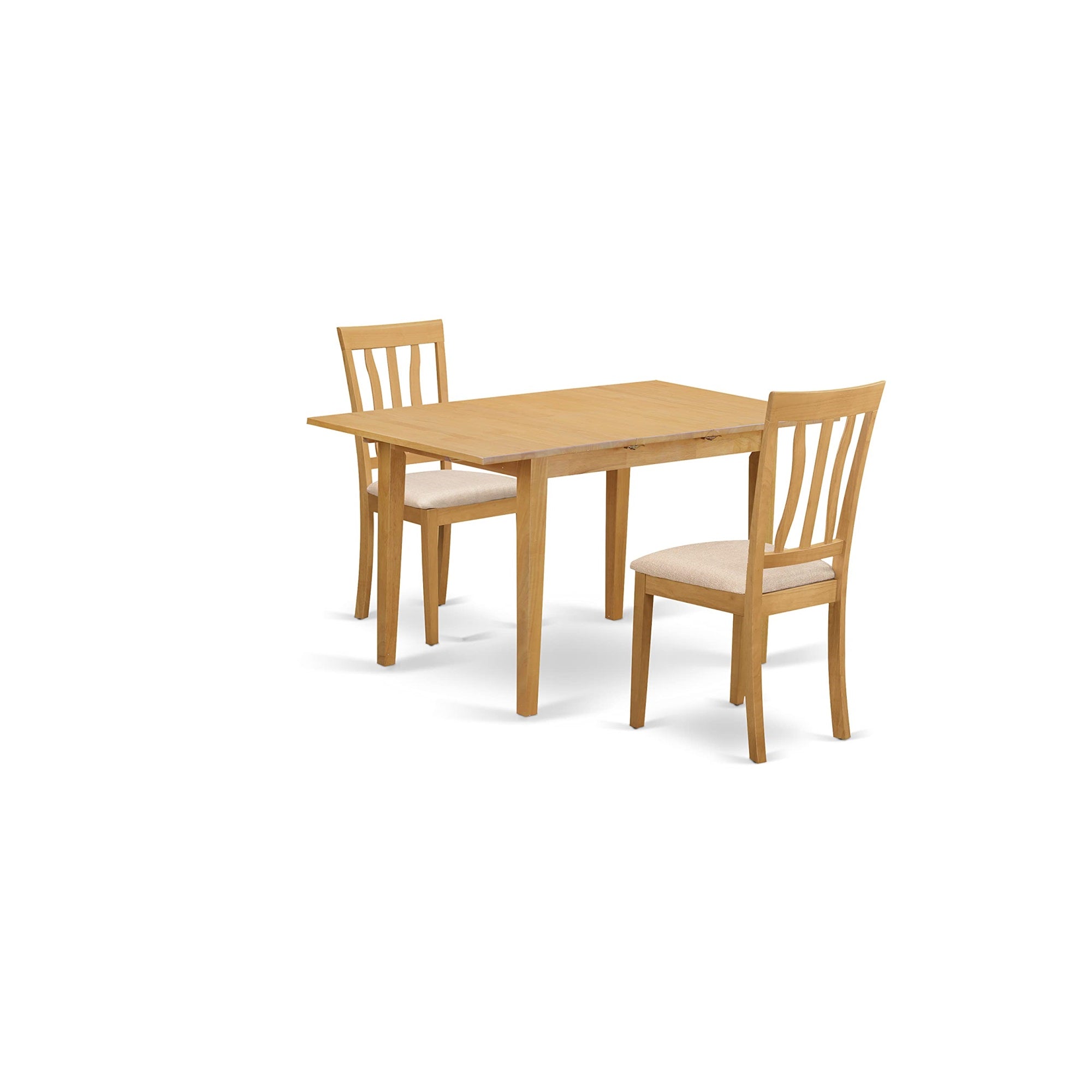 East West Furniture Noan3-Oak-C 3 Piece Kitchen Set Contains A Rectangle Table With Butterfly Leaf And 2 Linen Fabric Dining Room Chairs, 32X54 Inch