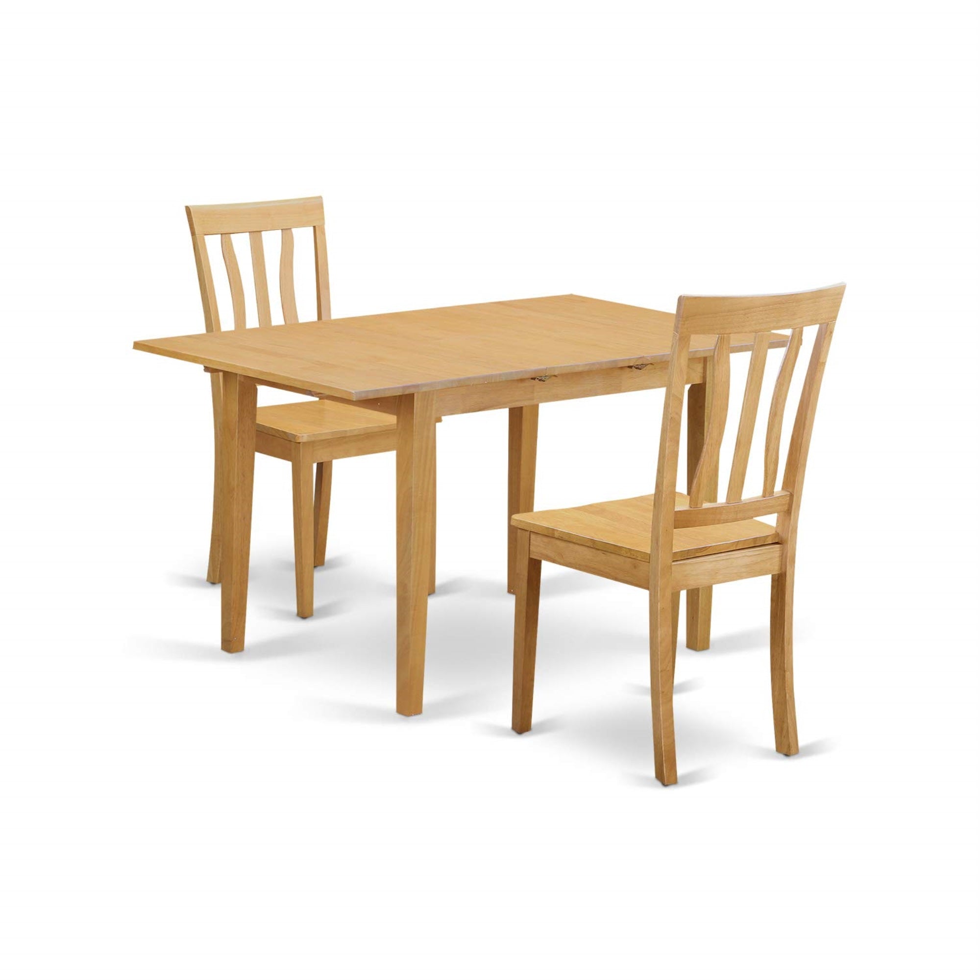 East West Furniture Noan3-Oak-W 3 Piece Room Set Contains A Rectangle Wooden Table With Butterfly Leaf And 2 Kitchen Dining Chairs, 32X54 Inch