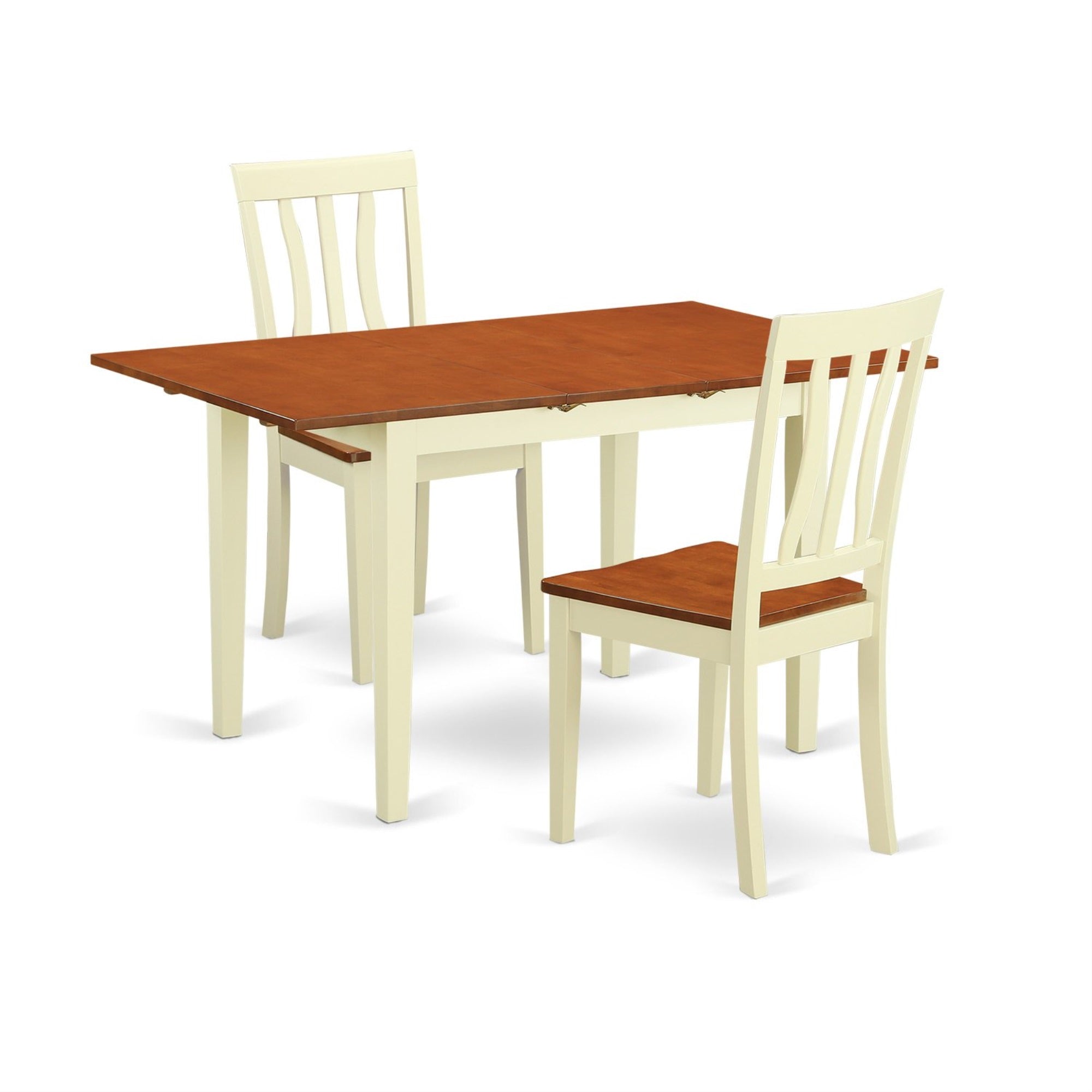 East West Furniture Noan3-Whi-W 3 Piece Room Set Contains A Rectangle Kitchen Table With Butterfly Leaf And 2 Dining Chairs, 32X54 Inch
