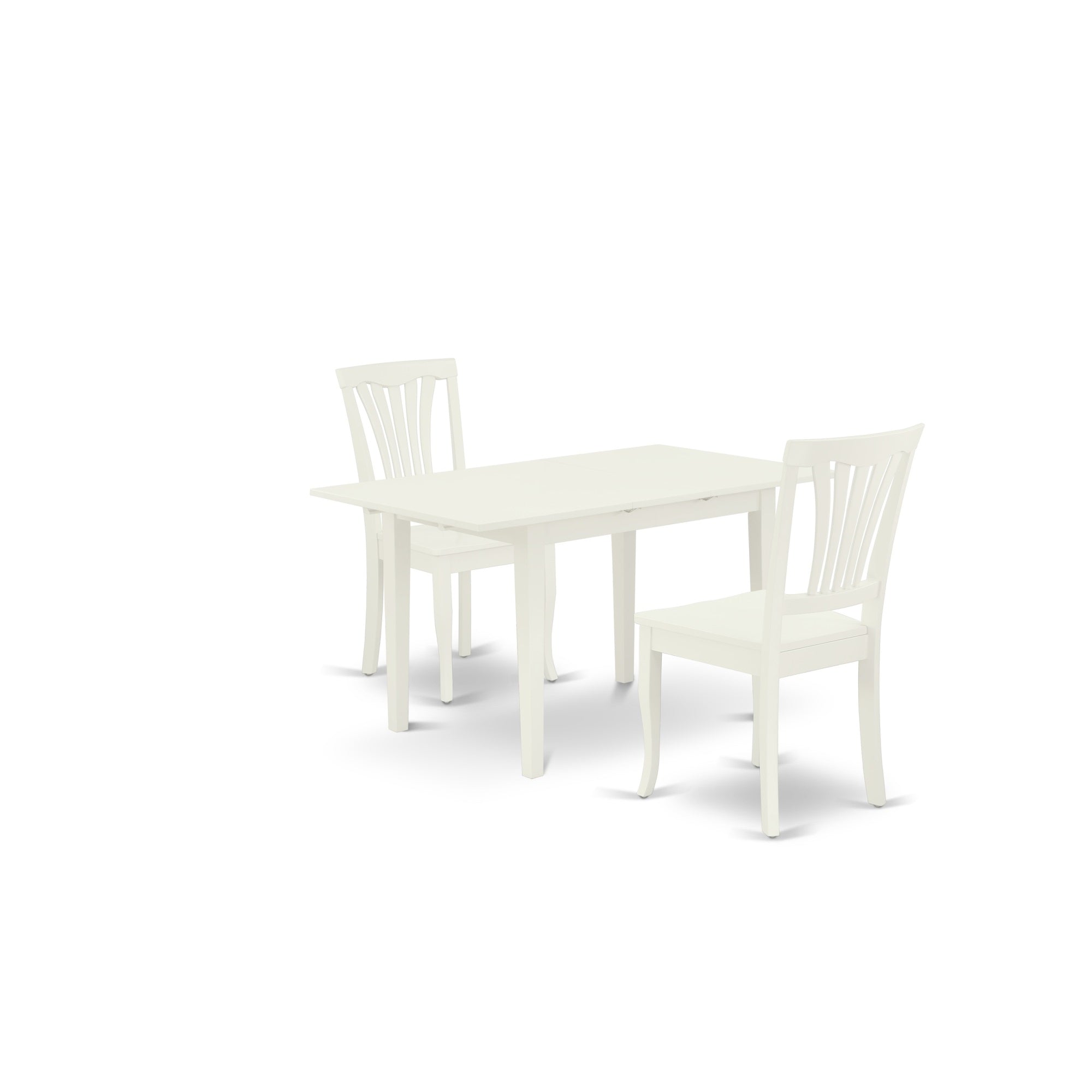 East West Furniture Noav3-Lwh-W 3-Piece Dining Room Table Set 2 Dining Chairs With Slatted Back And A Wooden Seat And Butterfly Leaf Dining Table With Rectangular Top And 4 Legs- Linen White Finish