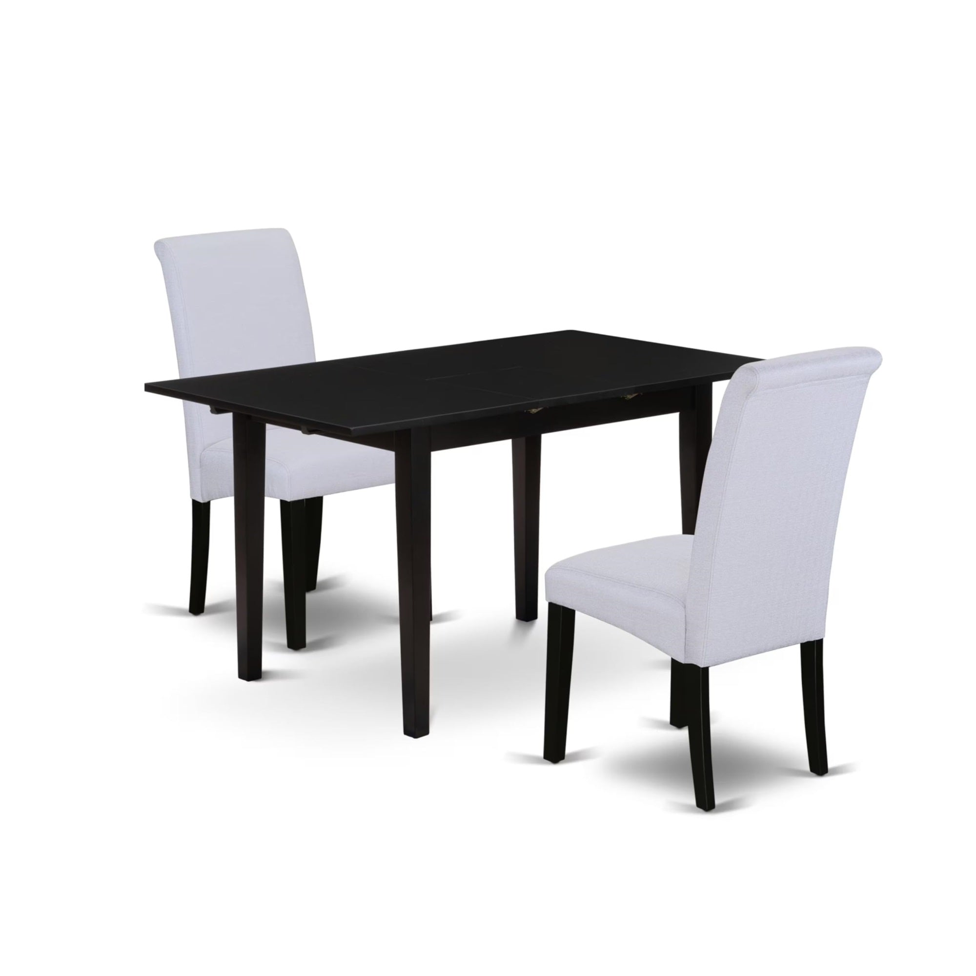Casafoyer Noba3-Blk-05 3 Piece Dining Table Set Contains A Rectangle Dining Room Table With  Leaf And 2 Grey Linen Fabric Upholstered Chairs, 32X54 Inch, Black