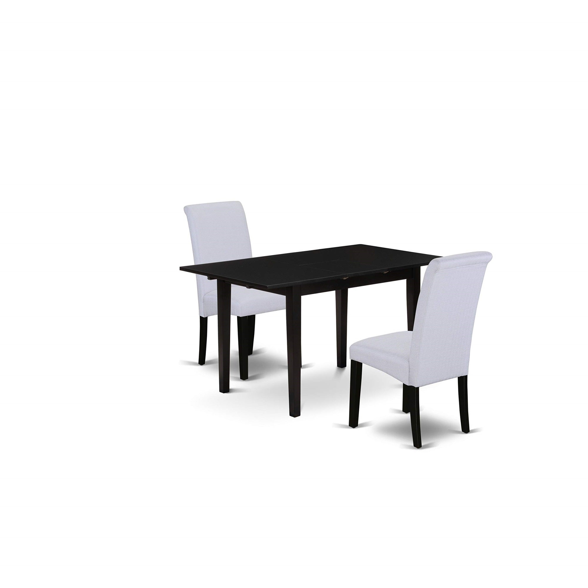 East West Furniture Noba3-Blk-05 3 Piece Set Contains A Rectangle Dining Room Table With Butterfly Leaf And 2 Grey Linen Fabric Upholstered Chairs, 32X54 Inch