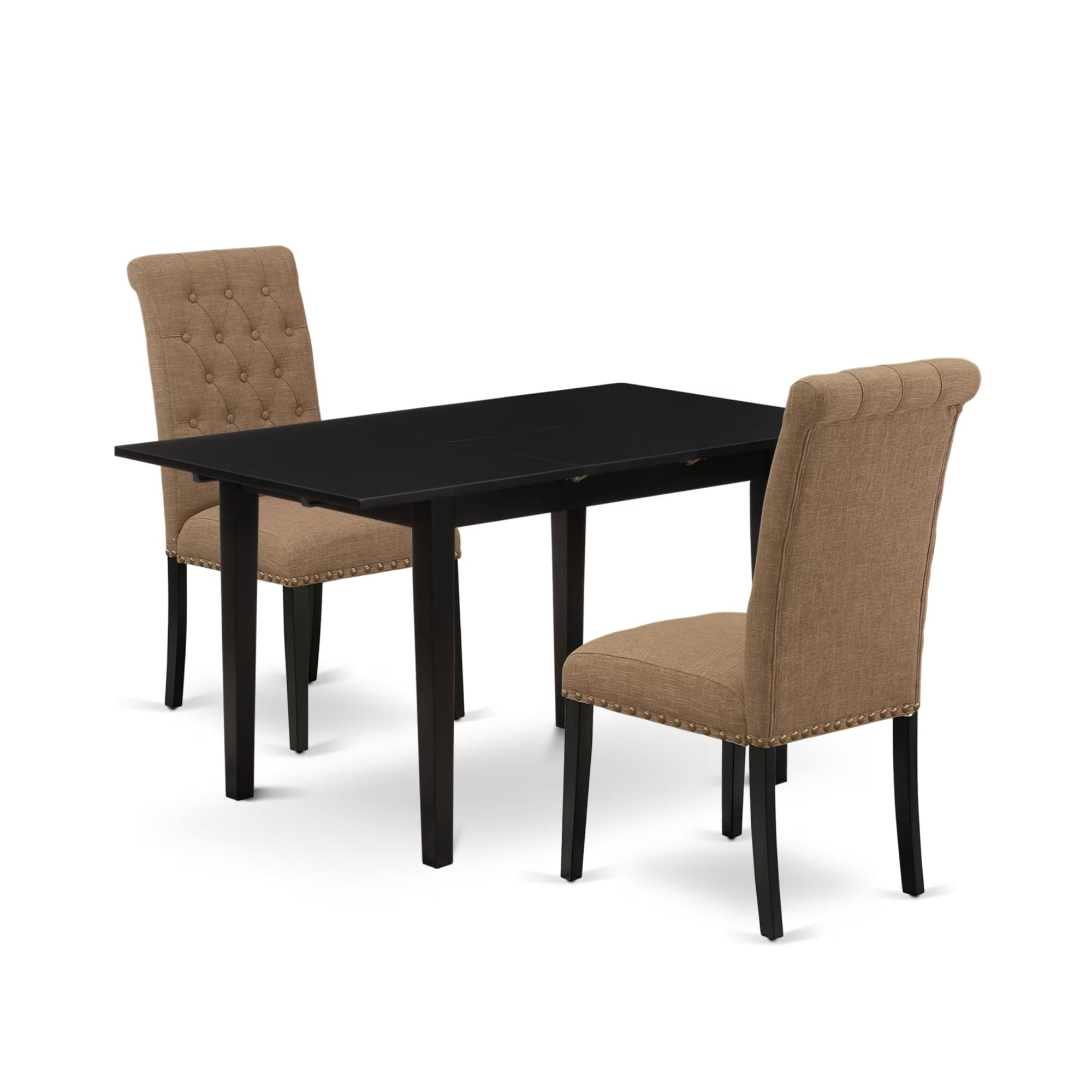 Casafoyer Nobr3-Blk-17 3 Piece Dining Room Set Contains A Rectangle Kitchen Table With  Leaf And 2 Light Sable Linen Fabric Parson Chairs, 32X54 Inch