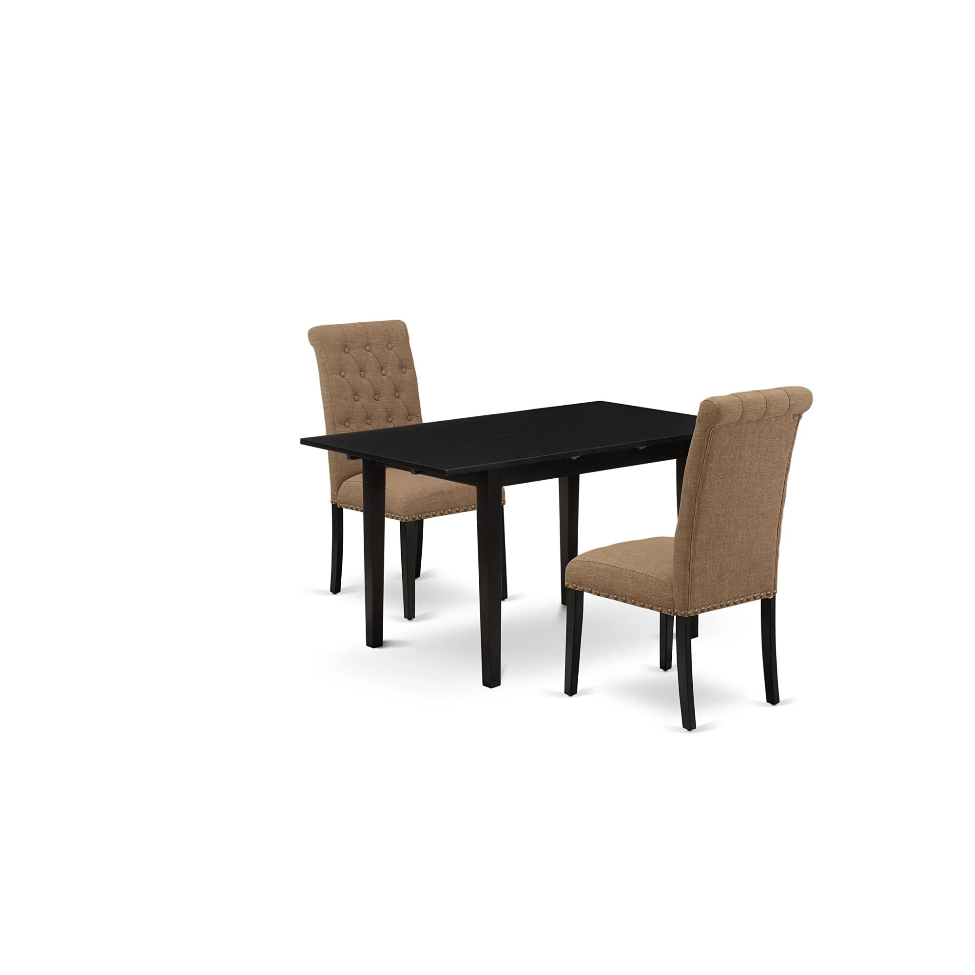 East West Furniture Nobr3-Blk-17 3 Piece Dining Room Set Contains A Rectangle Kitchen Table With Butterfly Leaf And 2 Light Sable Linen Fabric Parson Chairs, 32X54 Inch