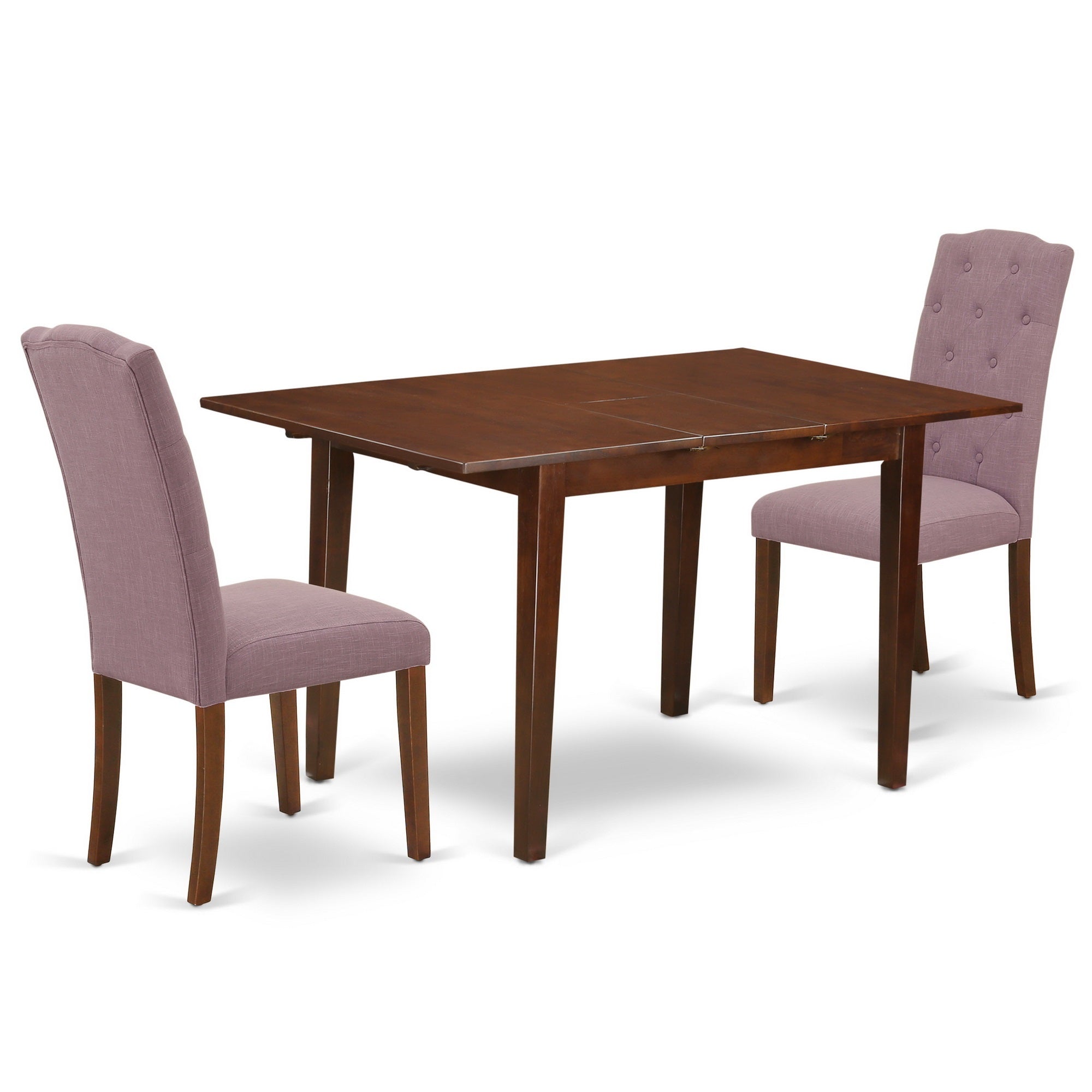 Noce3-Mah-10 3Pc Dinette Set Includes A Rectangular Kitchen Table With Butterfly Leaf And Two Parson Chairs With Dahlia Fabric, Mahogany Finish