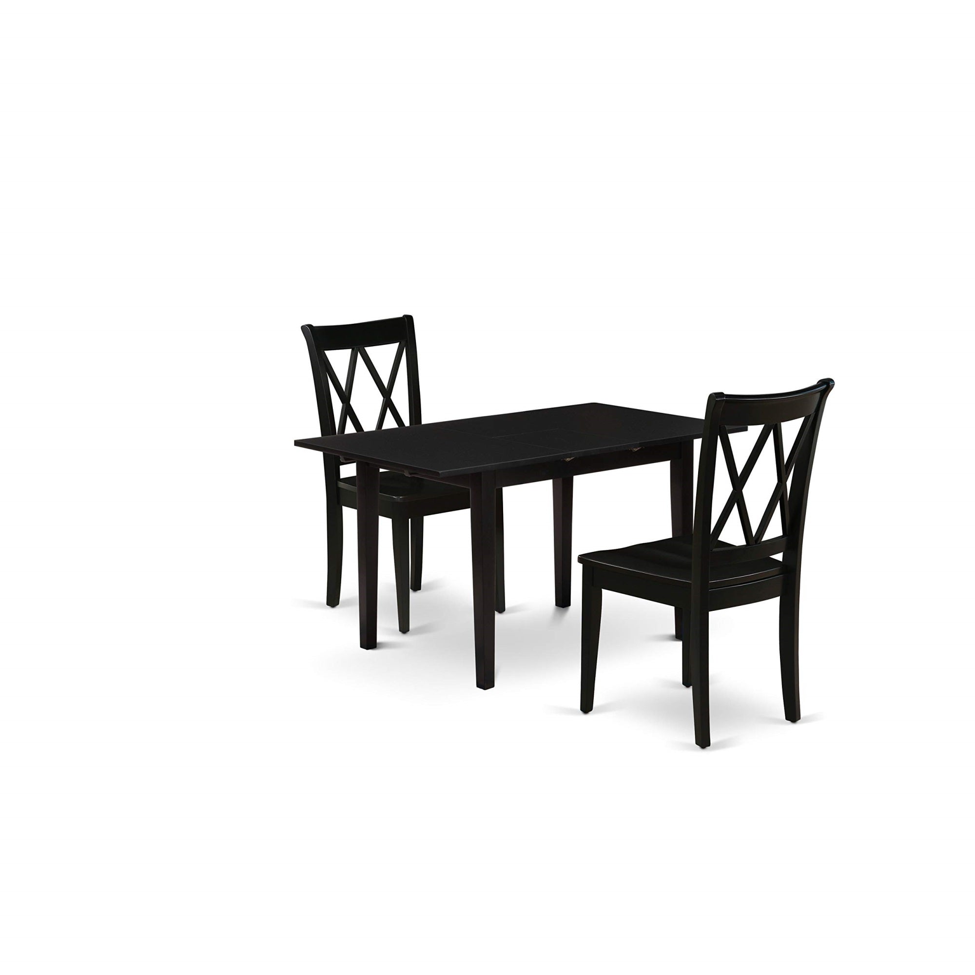 East West Furniture Nocl3-Blk-W 3 Piece Modern Dining Table Set Contains A Rectangle Wooden Table With Butterfly Leaf And 2 Dining Room Chairs, 32X54 Inch, Black