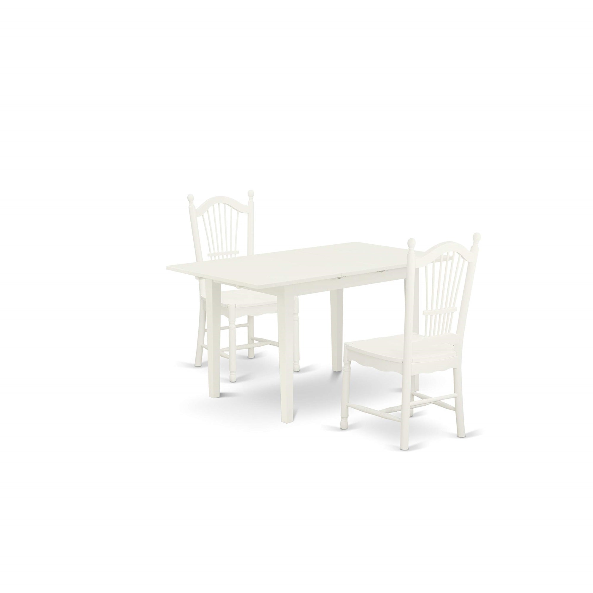 East West Furniture Nodo3-Lwh-W Norfolk 3 Piece Set Contains A Rectangle Dining Room Table With Butterfly Leaf And 2 Kitchen Chairs, 32X54 Inch