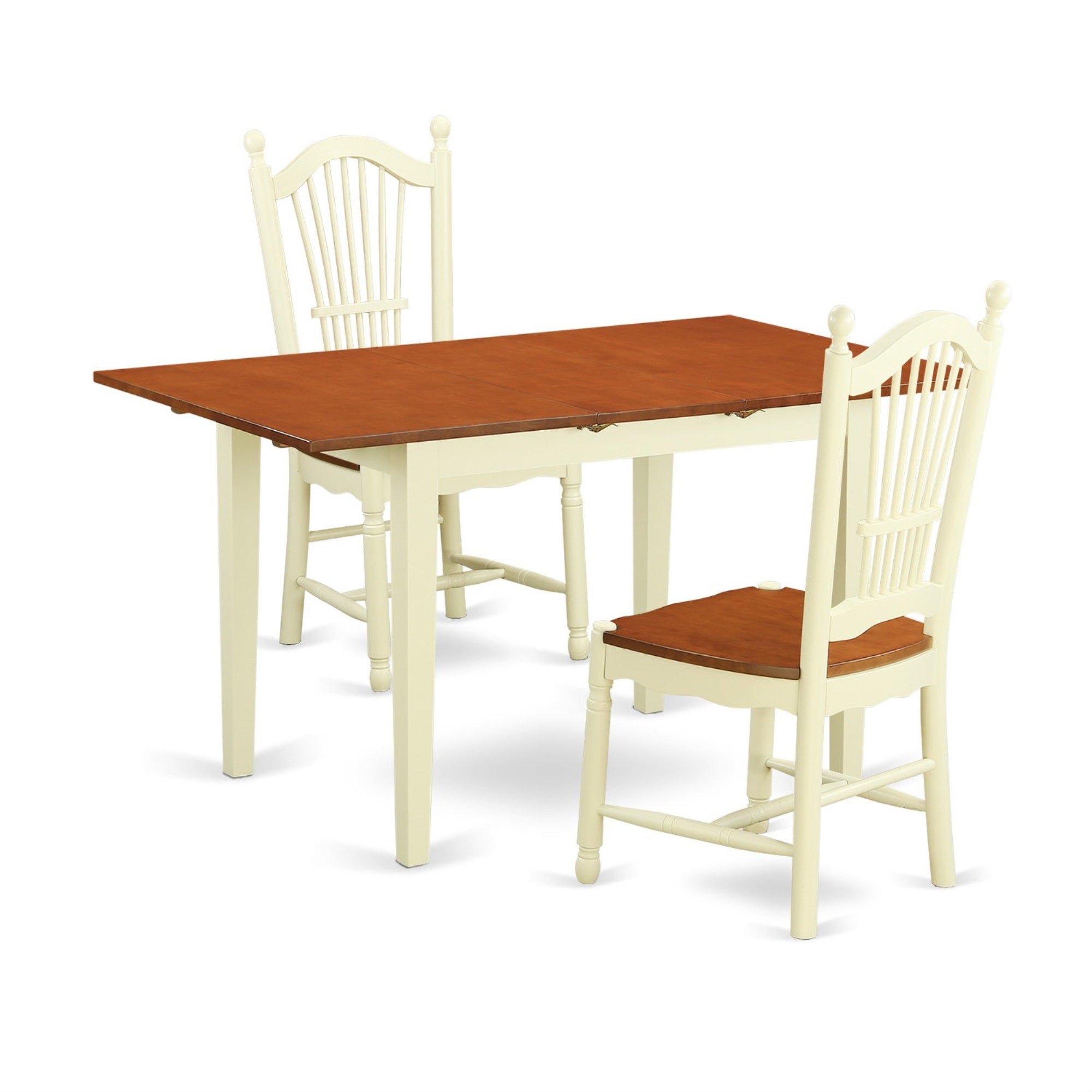 East West Furniture Nodo3-Whi-W Norfolk 3 Piece Room Set Contains A Rectangle Kitchen Table With Butterfly Leaf And 2 Dining Chairs, 32X54 Inch