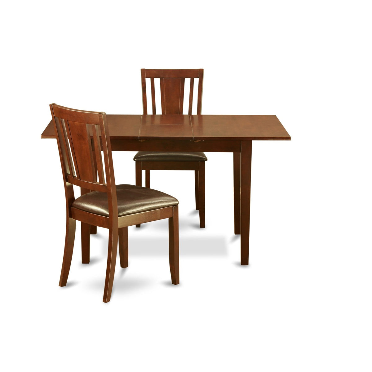East West Furniture Nodu3-Mah-Lc Norfolk 3 Piece Set Contains A Rectangle Dining Room Table With Butterfly Leaf And 2 Faux Leather Upholstered Kitchen Chairs, 32X54 Inch