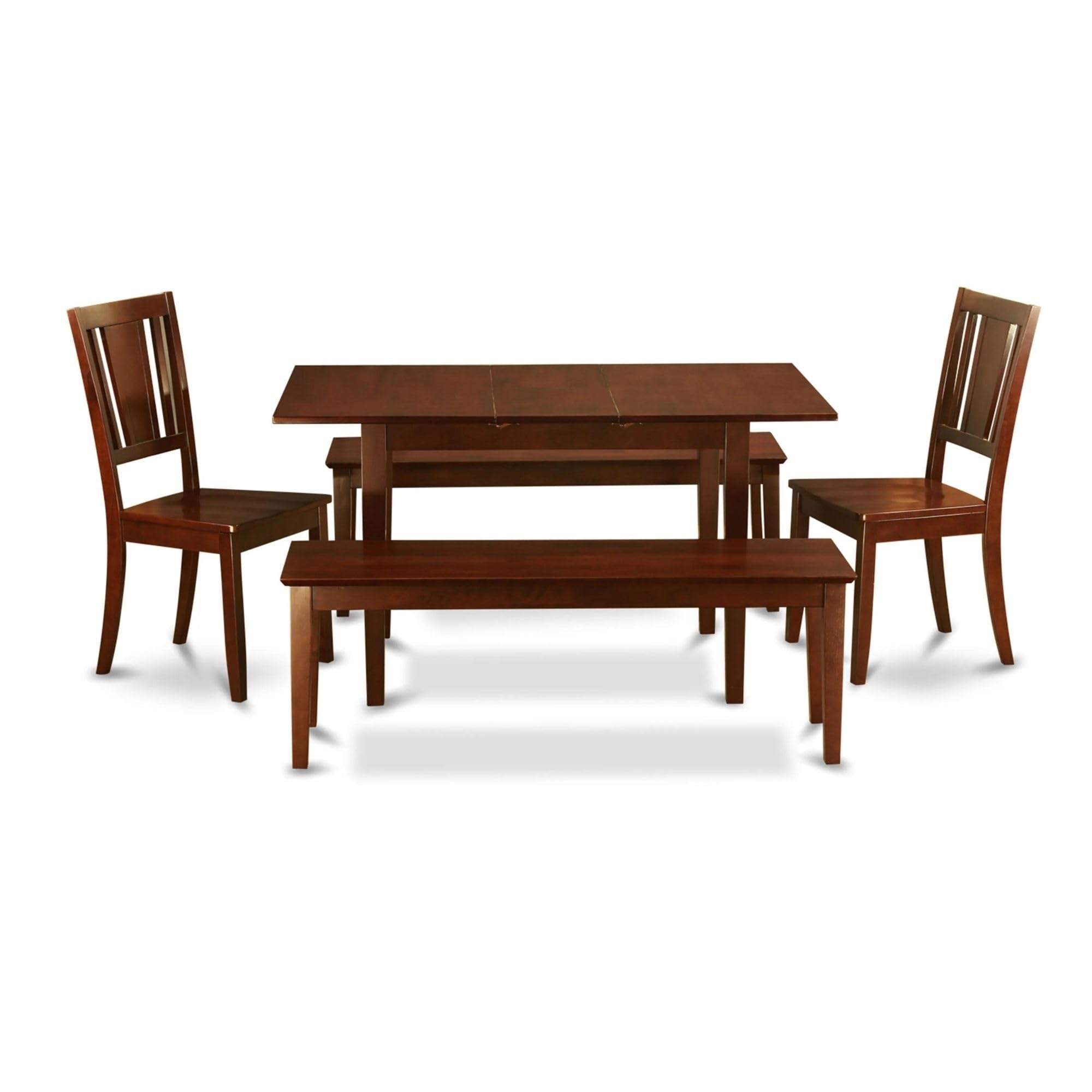 Casafoyer Norfolk 5 Piece Set Includes A Rectangle Dining Room Table With  Leaf And 2 Kitchen Chairs With 2 Benches, 32X54 Inch, Nodu5C-Mah-W