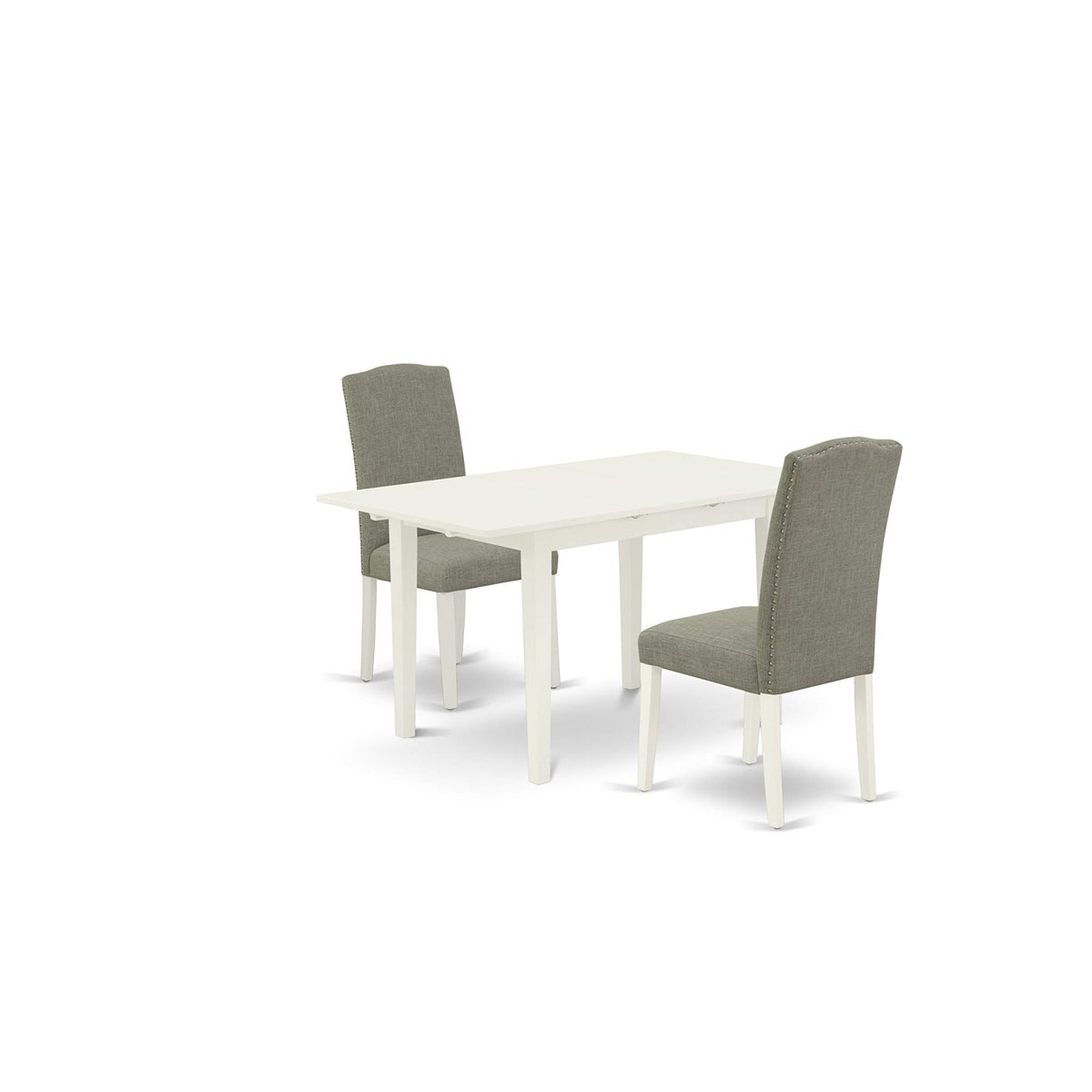East West Furniture Noen3-Lwh-06 3 Piece Set Contains A Rectangle Dining Room Table With Butterfly Leaf And 2 Dark Shitake Linen Fabric Upholstered Chairs, 32X54 Inch