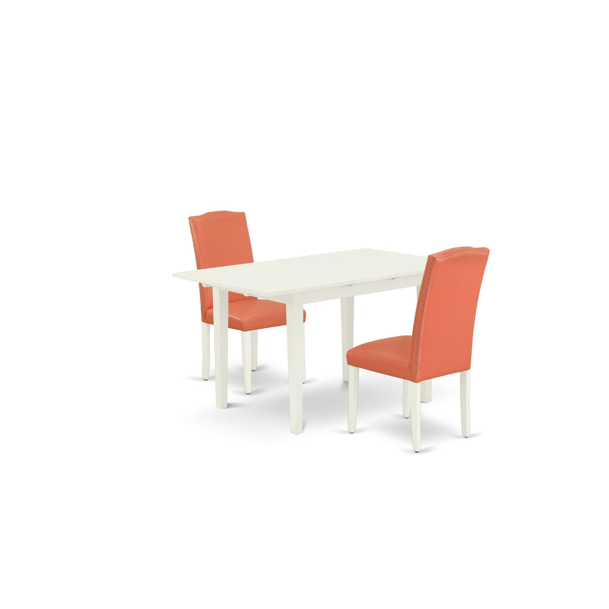 East West Furniture Noen3-Lwh-78 3-Pc Rectangle Dinette Set - Nail Head Wooden Padded Chairs With High Back And Upholstered Seat And Butterfly Leaf Rectangular Dining Room Table And 4 Legs - Linen White Finish