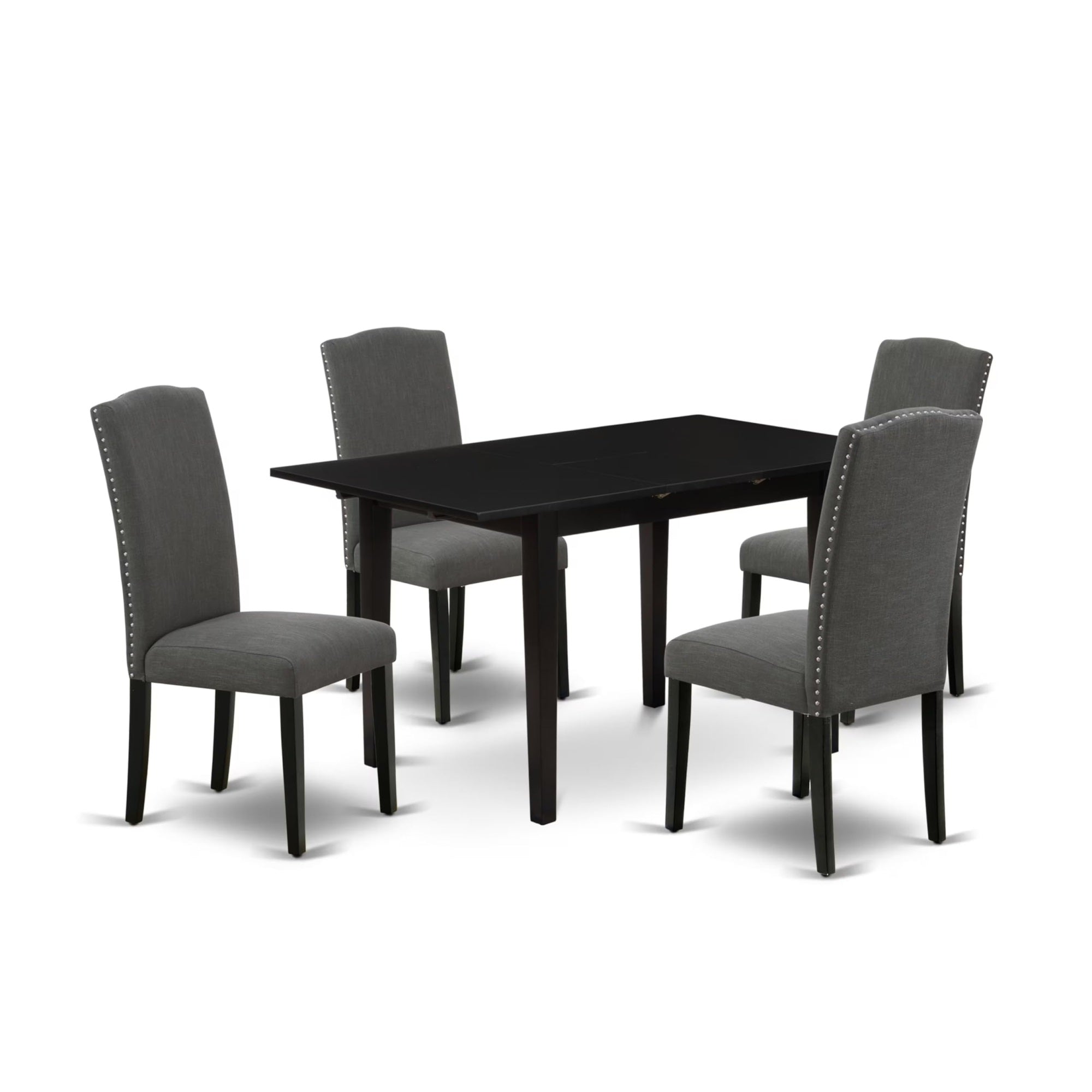 Casafoyer Norfolk 5 Piece Dinette Set Includes A Rectangle Room Table With  Leaf And 4 Dark Gotham Linen Fabric Parson Dining Chairs, 32X54 Inch, Noen5-Blk-20