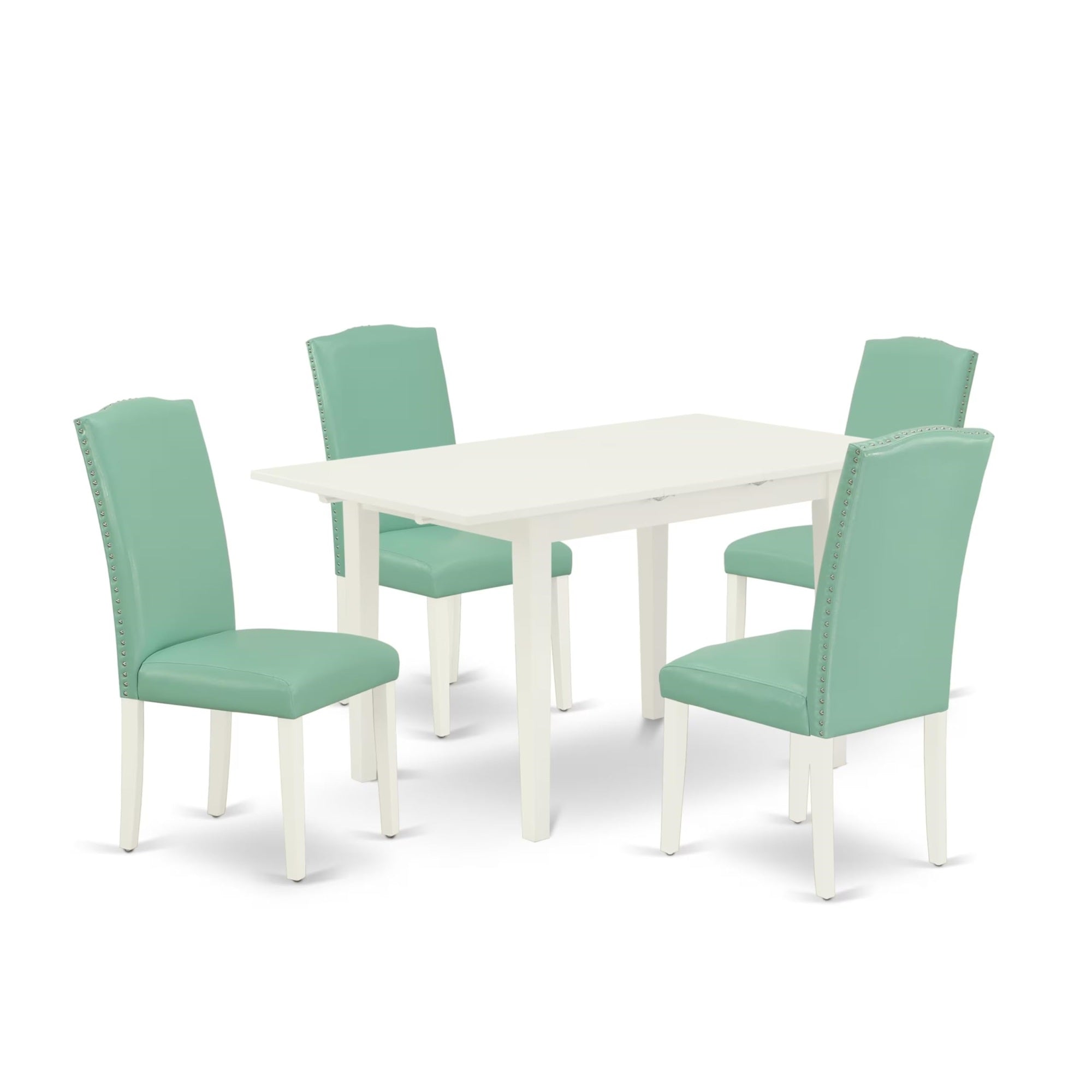 Casafoyer Norfolk 5 Piece Dining Room Set Includes A Rectangle Wooden Table With  Leaf And 4 Pond Faux Leather Upholstered Chairs, 32X54 Inch, Linen White