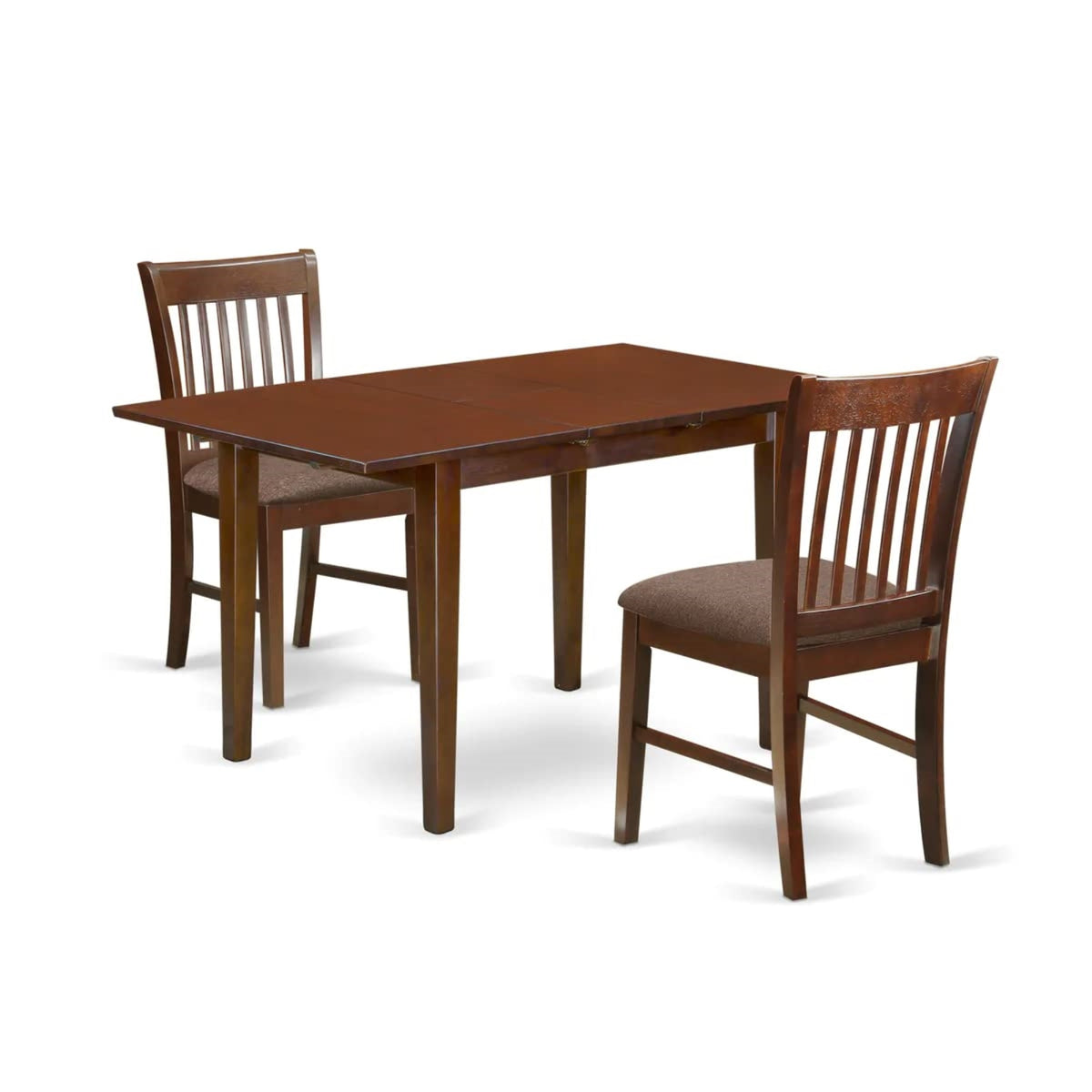 East West Furniture Nofk3-Mah-C 3 Piece Set Contains A Rectangle Dining Room Table With Butterfly Leaf And 2 Linen Fabric Upholstered Chairs, 32X54 Inch