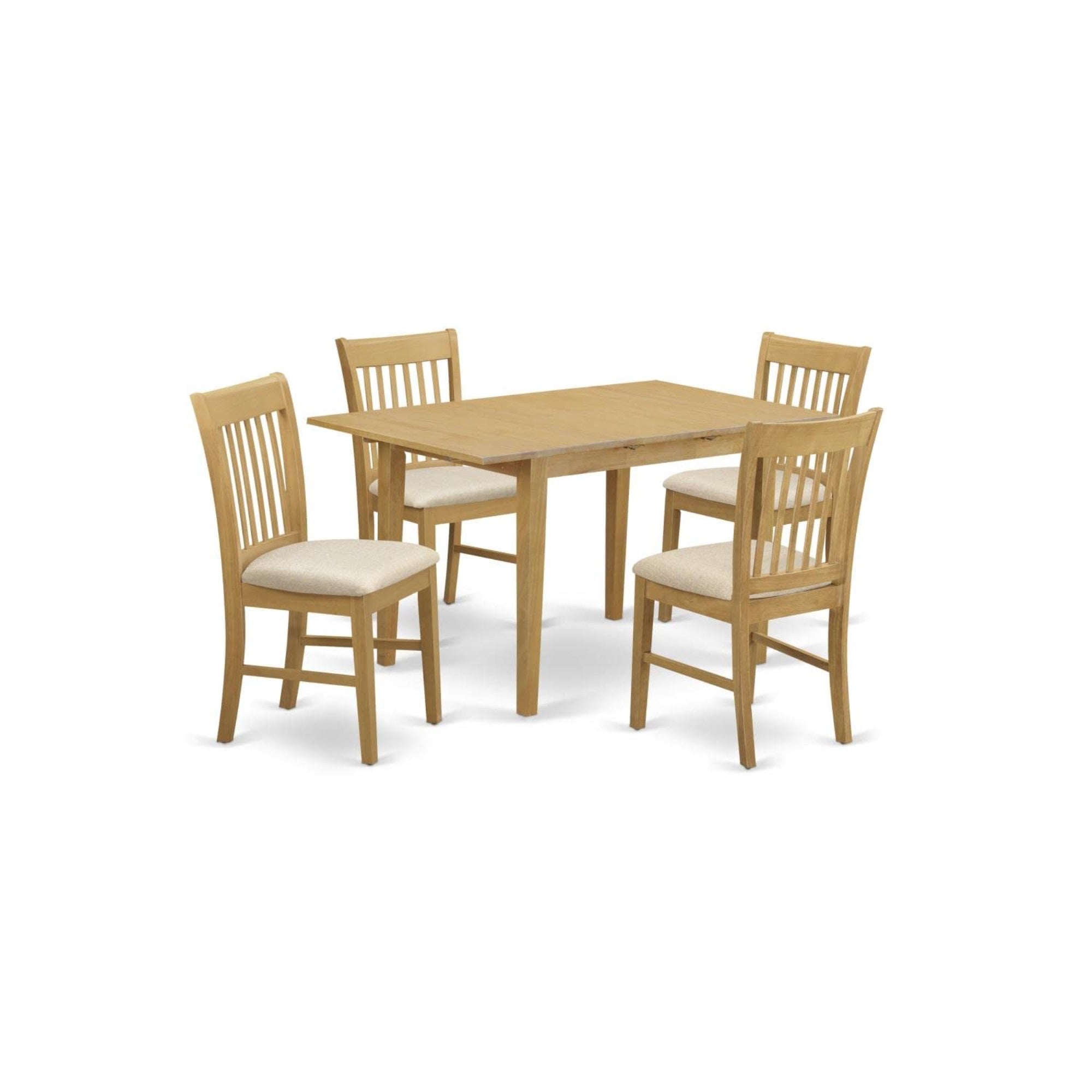 Casafoyer Nofk5-Oak-C 5 Piece Kitchen Set For 4 Includes A Rectangle Table With  Leaf And 4 Linen Fabric Dining Room Chairs, 32X54 Inch