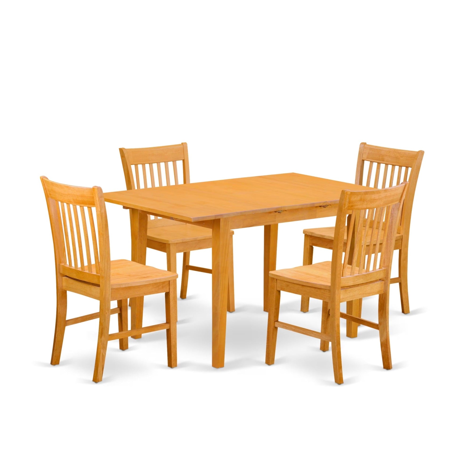 Casafoyer Nofk5-Oak-W 5 Piece Set For 4 Includes A Rectangle Kitchen Table With  Leaf And 4 Dining Room Chairs, 32X54 Inch