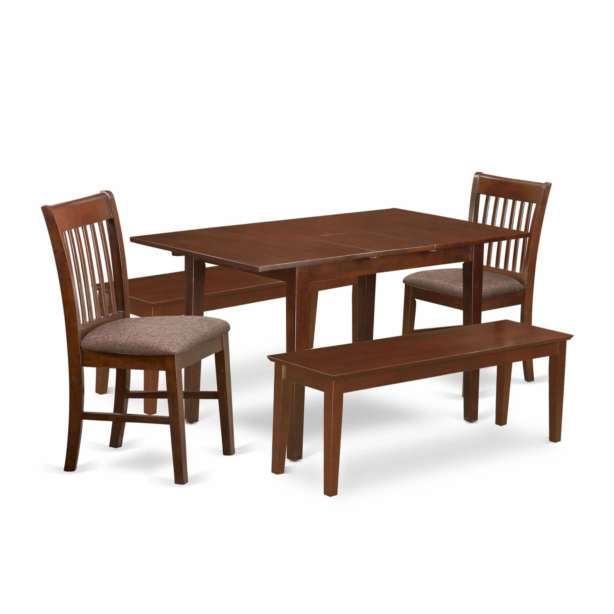Casafoyer Nofk5C-Mah-C 5 Piece Set Includes A Rectangle Kitchen Table With  Leaf And 2 Linen Fabric Dining Chairs With 2 Benches, 32X54 Inch