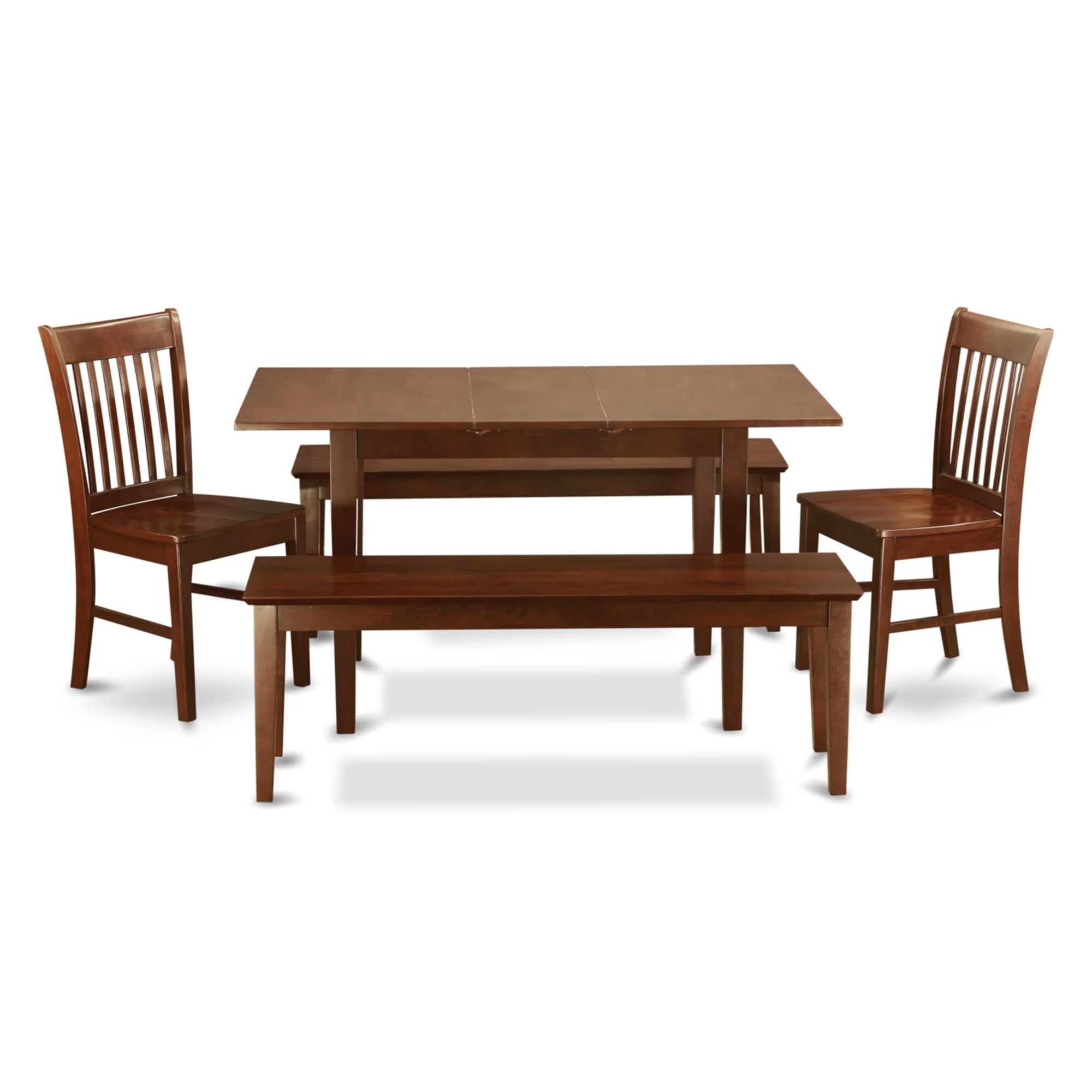 Casafoyer Norfolk 5 Piece Set Includes A Rectangle Dining Table With  Leaf And 2 Kitchen Chairs With 2 Benches, 32X54 Inch, Nofk5C-Mah-W