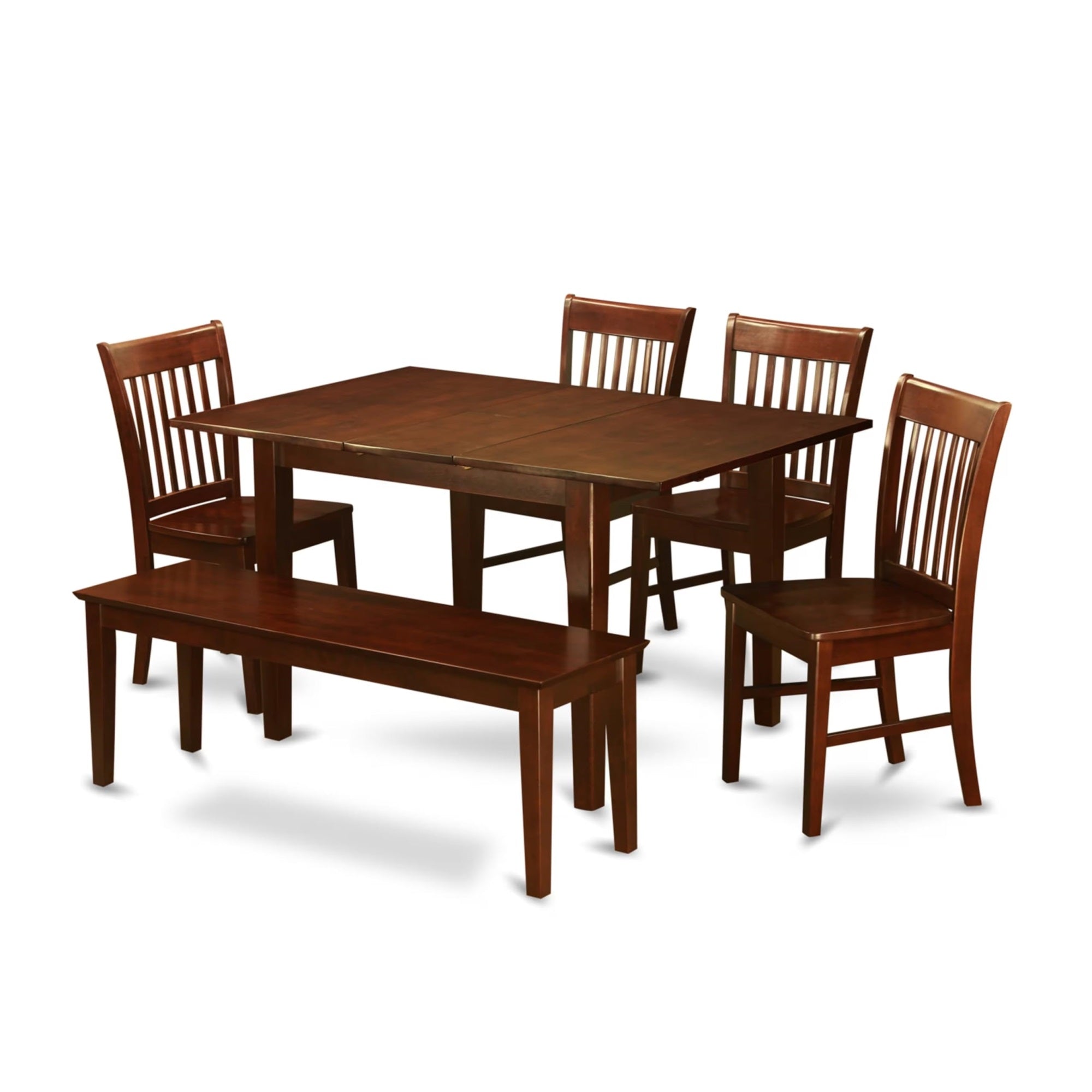 Casafoyer Nofk6C-Mah-W 6 Piece Dining Room Furniture Set Contains A Rectangle Kitchen Table With  Leaf And 4 Dining Chairs With A Bench, 32X54 Inch, Mahogany