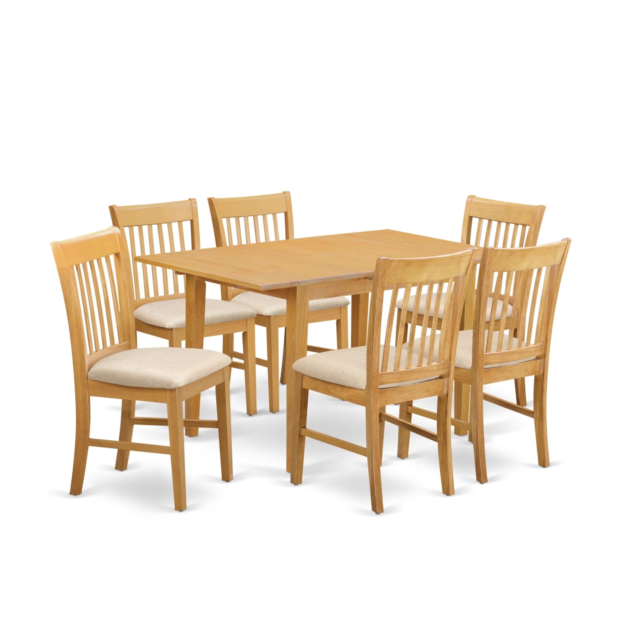 Casafoyer Nofk7-Oak-C 7 Piece Modern Set Consist Of A Rectangle Wooden Table With  Leaf And 6 Linen Fabric Kitchen Dining Chairs, 32X54 Inch