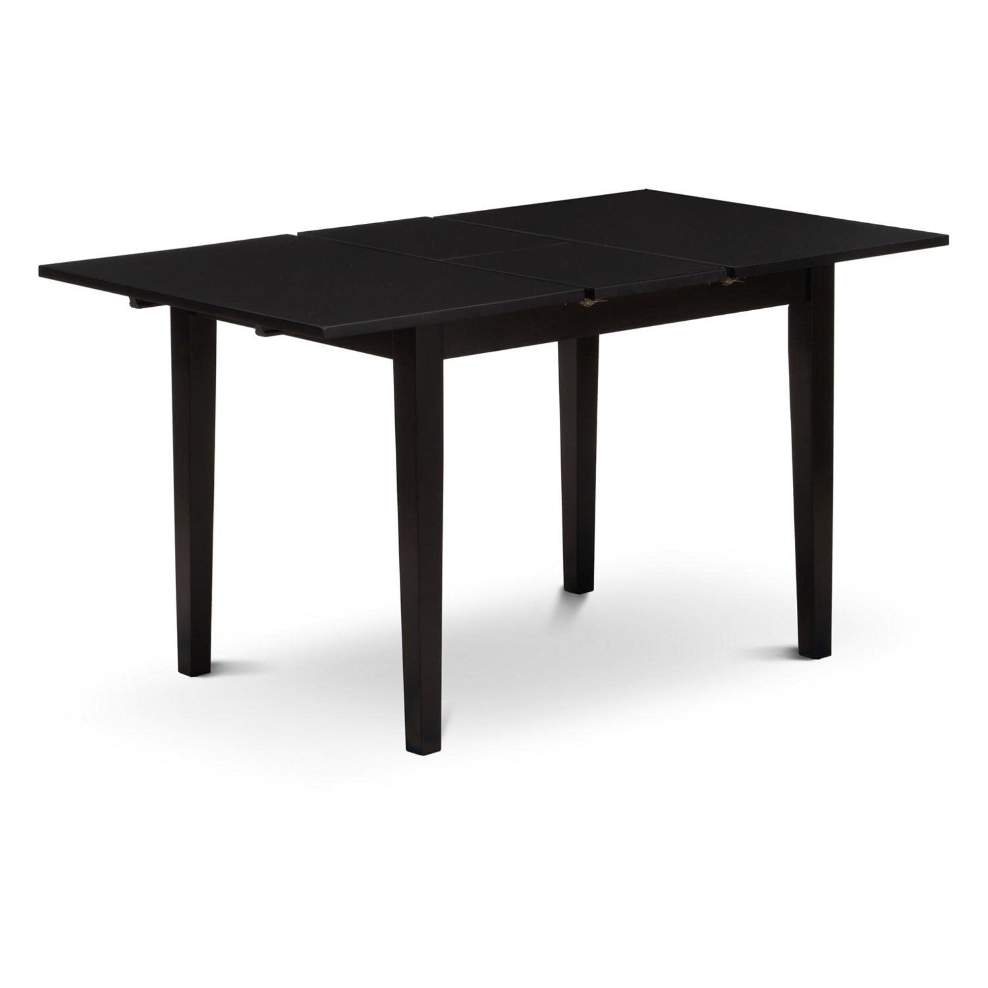 East West Furniture Nofl3-Blk-21 3 Piece Modern Dining Set Contains A Rectangle Wooden Table With Butterfly Leaf And 2 Blue Linen Fabric Upholstered Chairs, 32X54 Inch