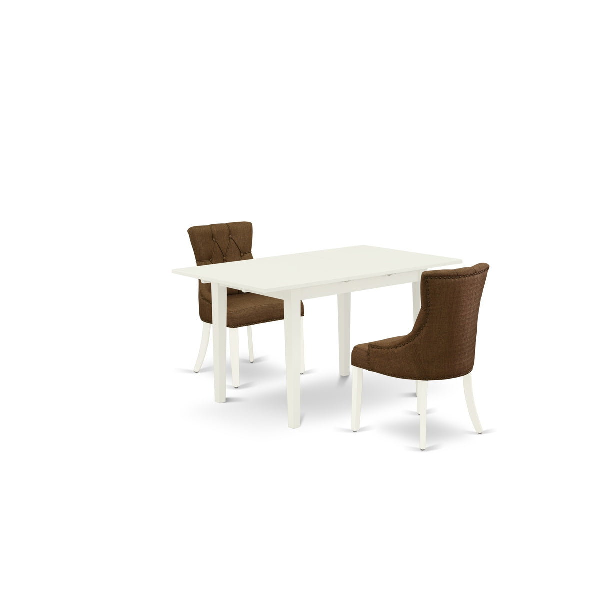 East West Furniture Nofr3-Lwh-18 3-Piece Kitchen Set - 2 Parson Chairs With Stylish Back And Upholstered Seat And Butterfly Leaf Rectangular Kitchen Table And 4 Legs - Linen White Finish