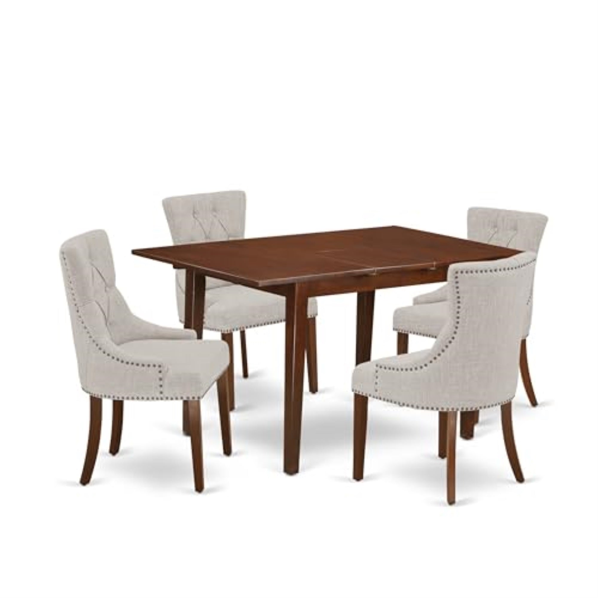 Casafoyer Casafoyer Furniture Nofr5-Mah-05 5Pc Dining Set Includes A Rectangle Dinette Table With  Leaf And Four Parson Chairs With Doeskin Fabric, Mahogany Finish