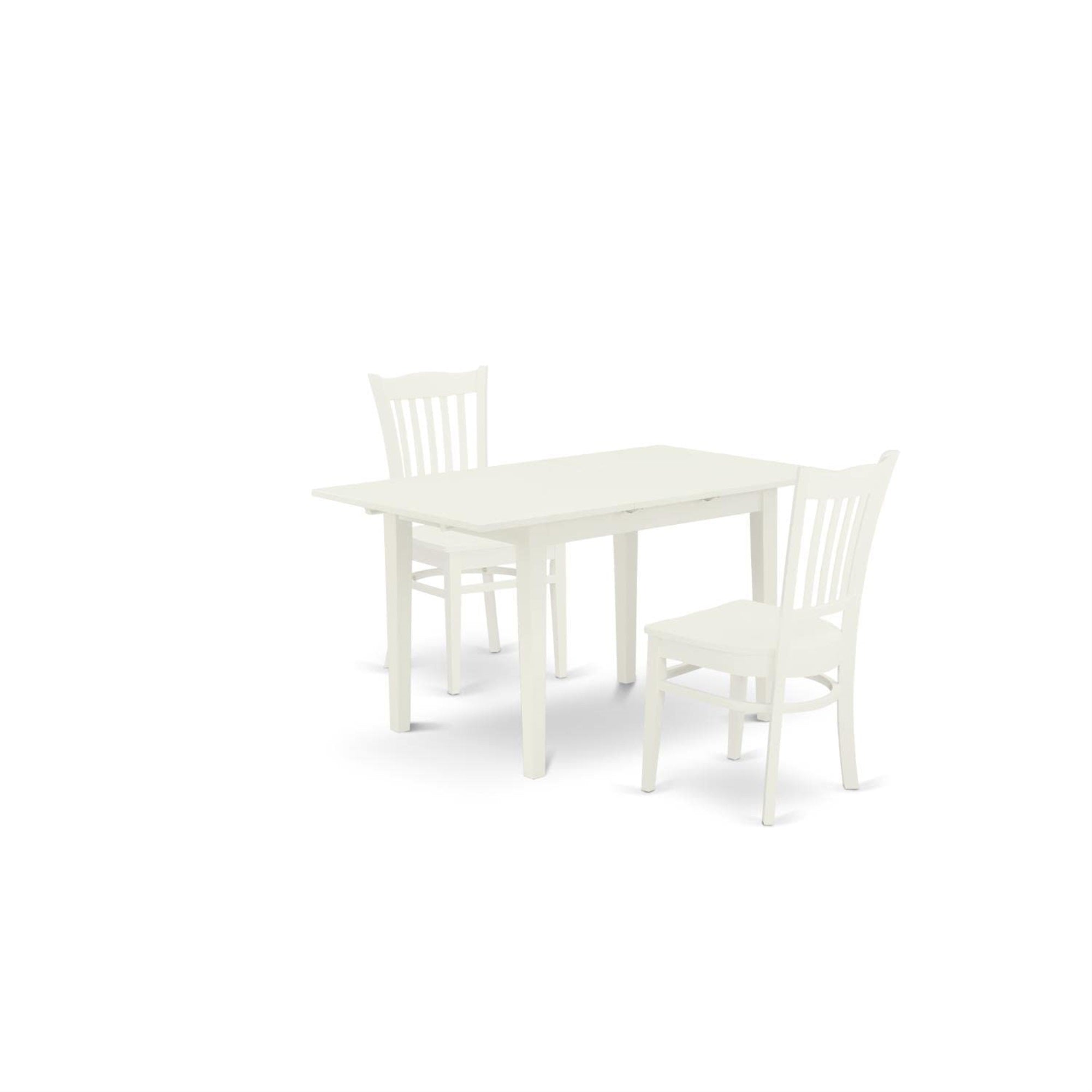 Casafoyer Nogr3-Whi-W 3 Piece Dining Room Furniture Set Contains A Rectangle Kitchen Table With  Leaf And 2 Dining Chairs, 32X54 Inch, Linen White