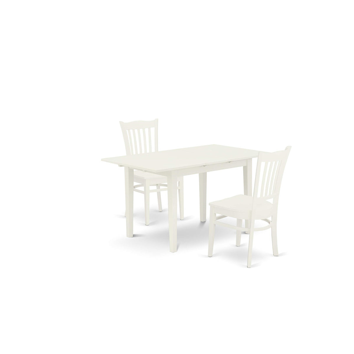 East West Furniture Nogr3-Whi-W 3 Piece Room Furniture Set Contains A Rectangle Kitchen Table With Butterfly Leaf And 2 Dining Chairs, 32X54 Inch