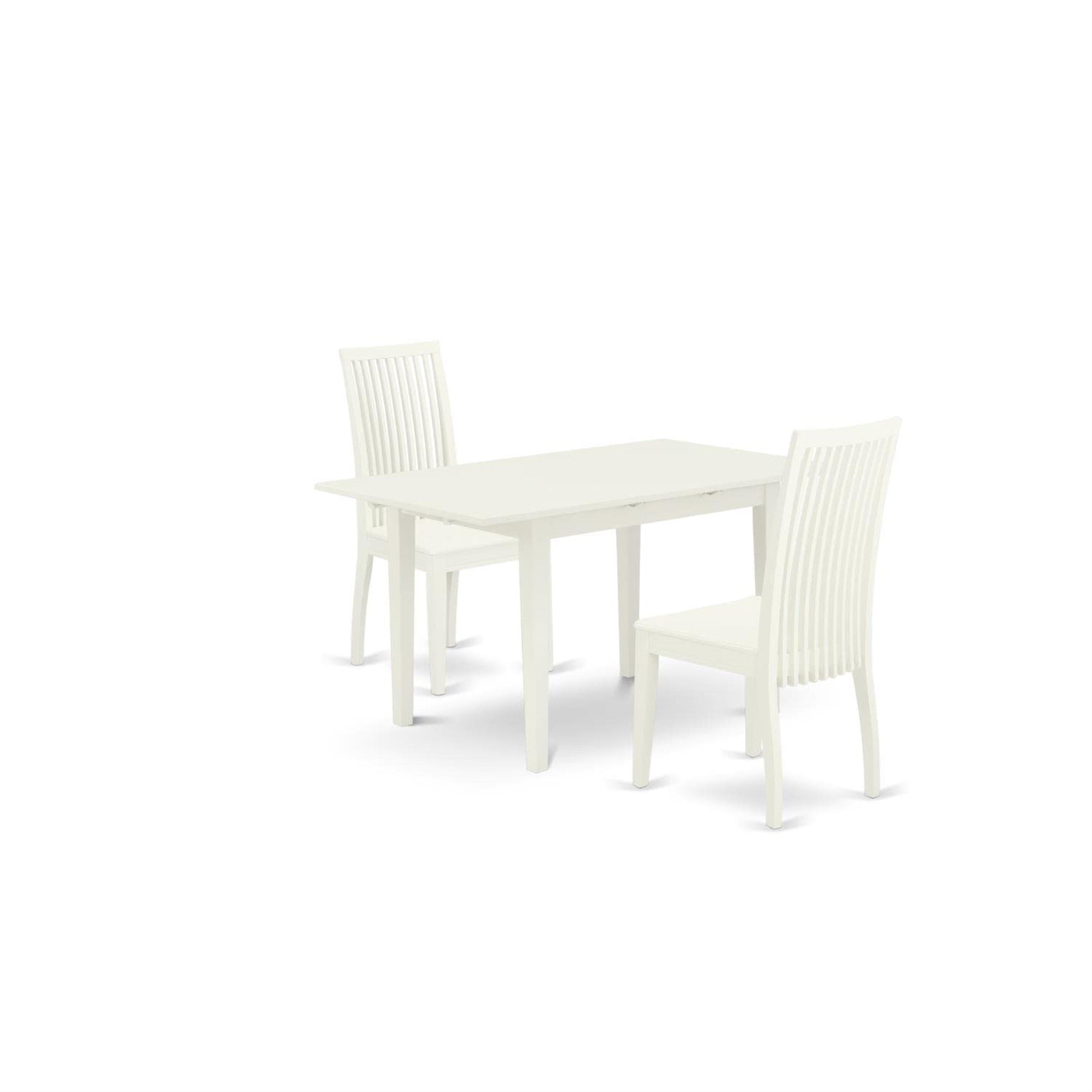 Casafoyer Noip3-Lwh-W 3 Piece Dinette Set For Small Spaces Contains A Rectangle Dining Table With  Leaf And 2 Kitchen Dining Chairs, 32X54 Inch, Linen White