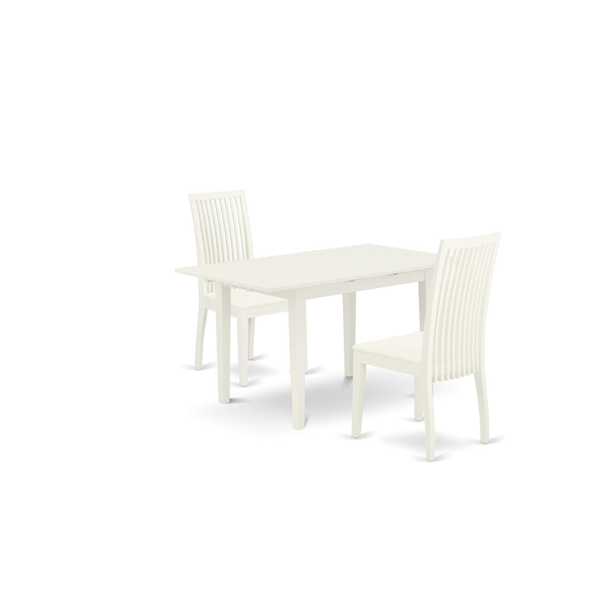 East West Furniture Noip3-Lwh-W 3 Piece Dinette Set For Small Spaces Contains A Rectangle Table With Butterfly Leaf And 2 Kitchen Dining Chairs, 32X54 Inch