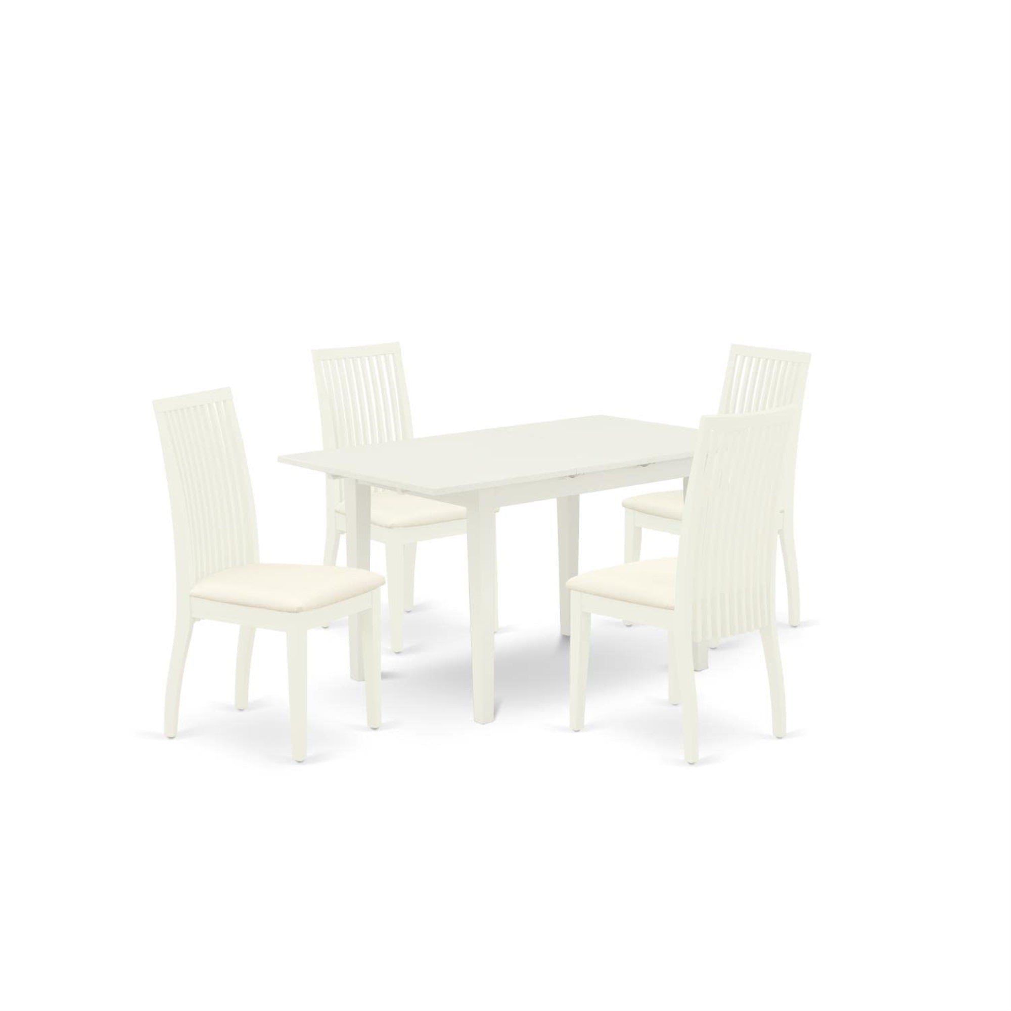 Casafoyer Noip5-Lwh-C 5 Piece Set Includes A Rectangle Dining Room Table With  Leaf And 4 Linen Fabric Upholstered Chairs, 32X54 Inch