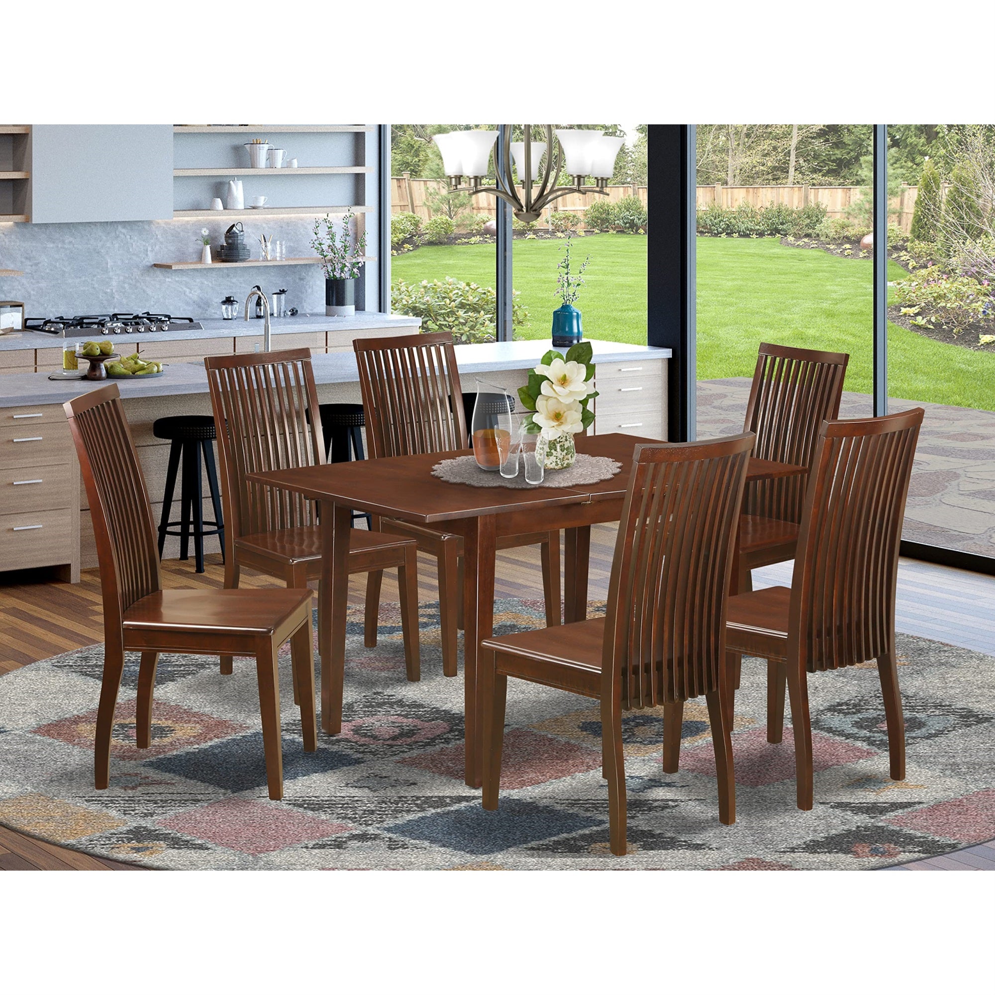 Casafoyer Noip7-Mah-W 7 Piece Set Consist Of A Rectangle Dining Room Table With  Leaf And 6 Kitchen Chairs, 32X54 Inch
