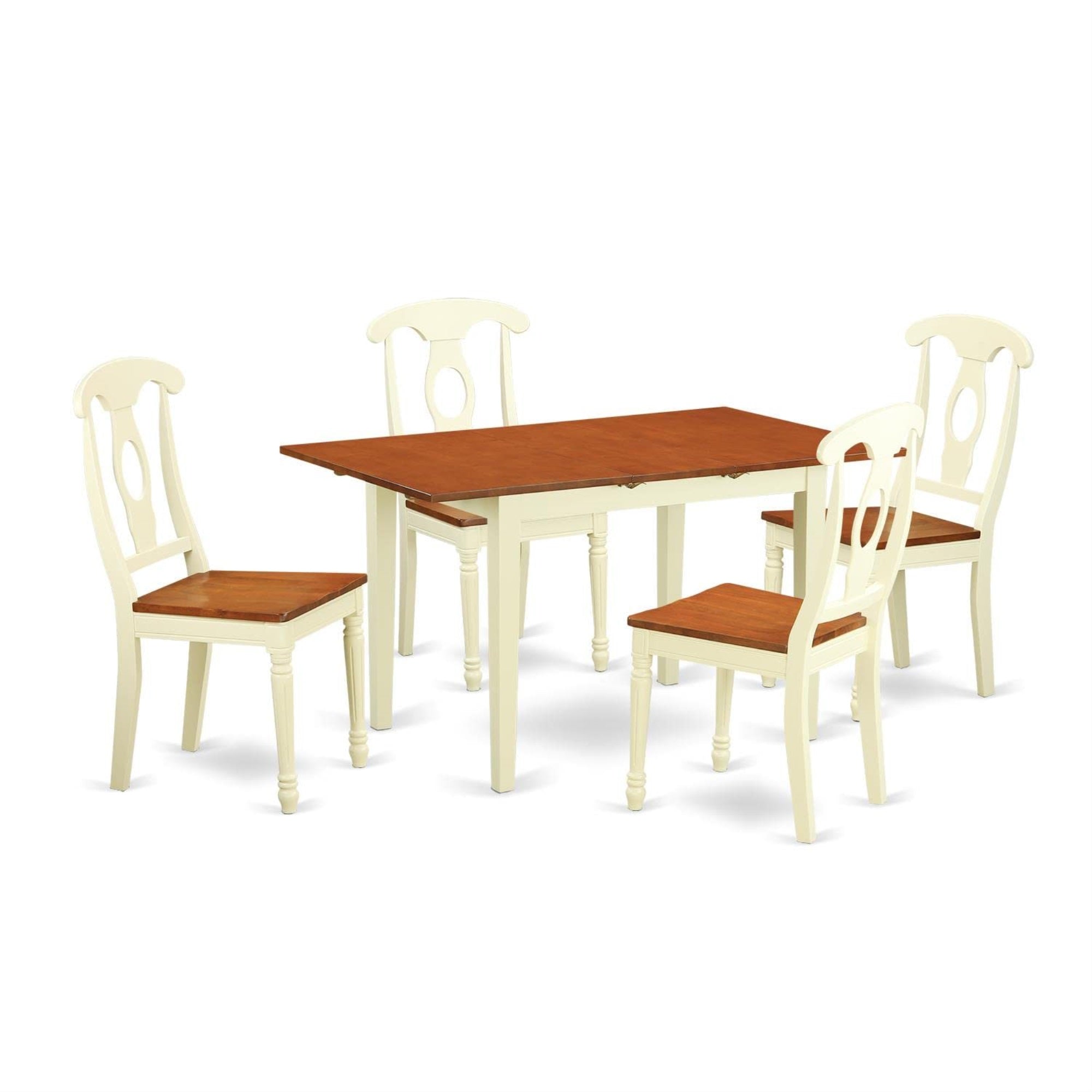 Casafoyer Noke5-Whi-W 5 Piece Dining Room Furniture Set Includes A Rectangle Wooden Table With  Leaf And 4 Kitchen Dining Chairs, 32X54 Inch, Buttermilk & Cherry