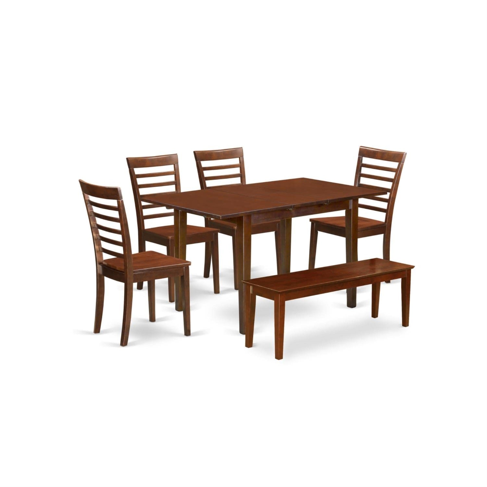 Casafoyer Noml6C-Mah-W 6 Piece Dining Room Furniture Set Contains A Rectangle Kitchen Table With  Leaf And 4 Dining Chairs With A Bench, 32X54 Inch, Mahogany